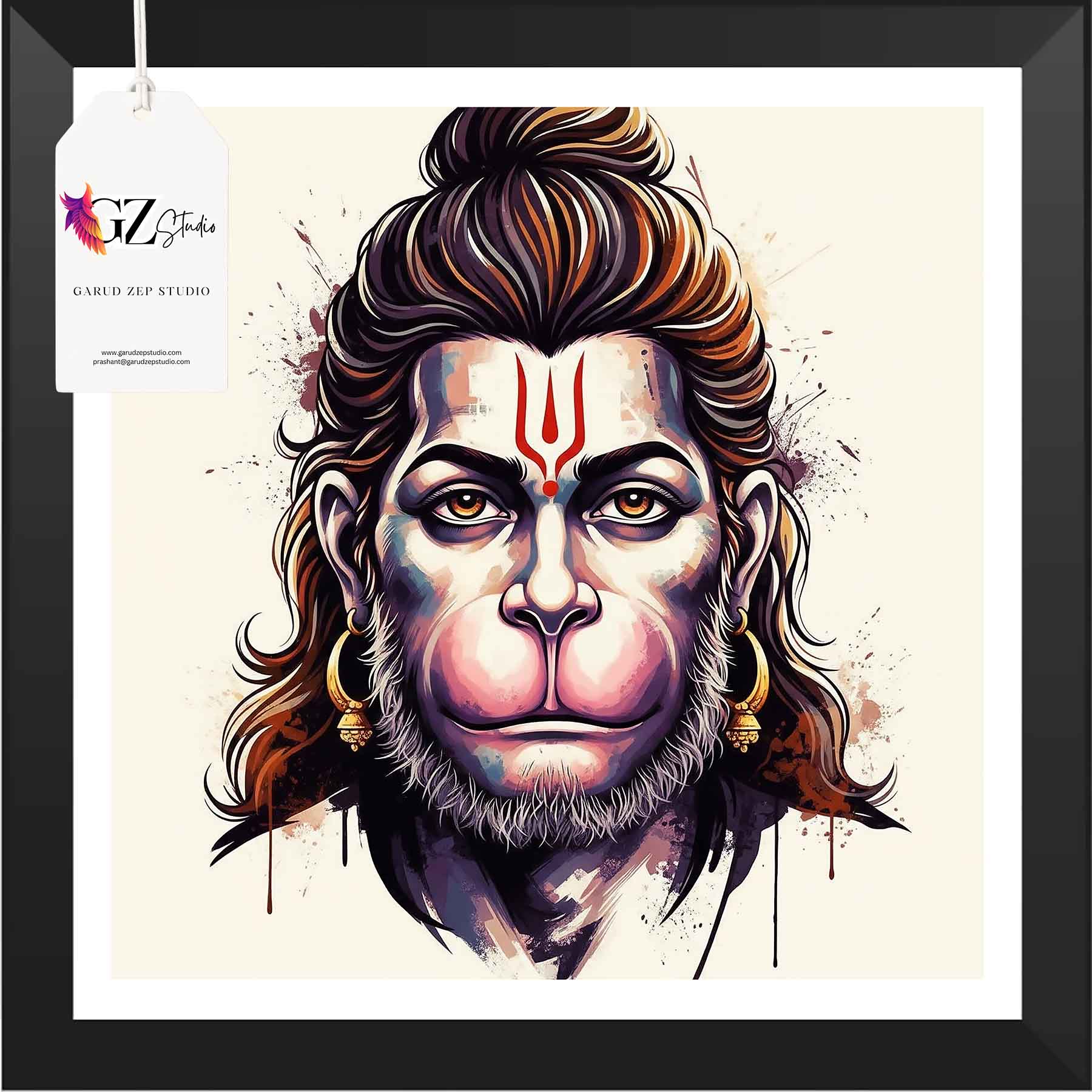 Divine Hanuman Art Frame - GZ Studio Spiritual Decor(0013)