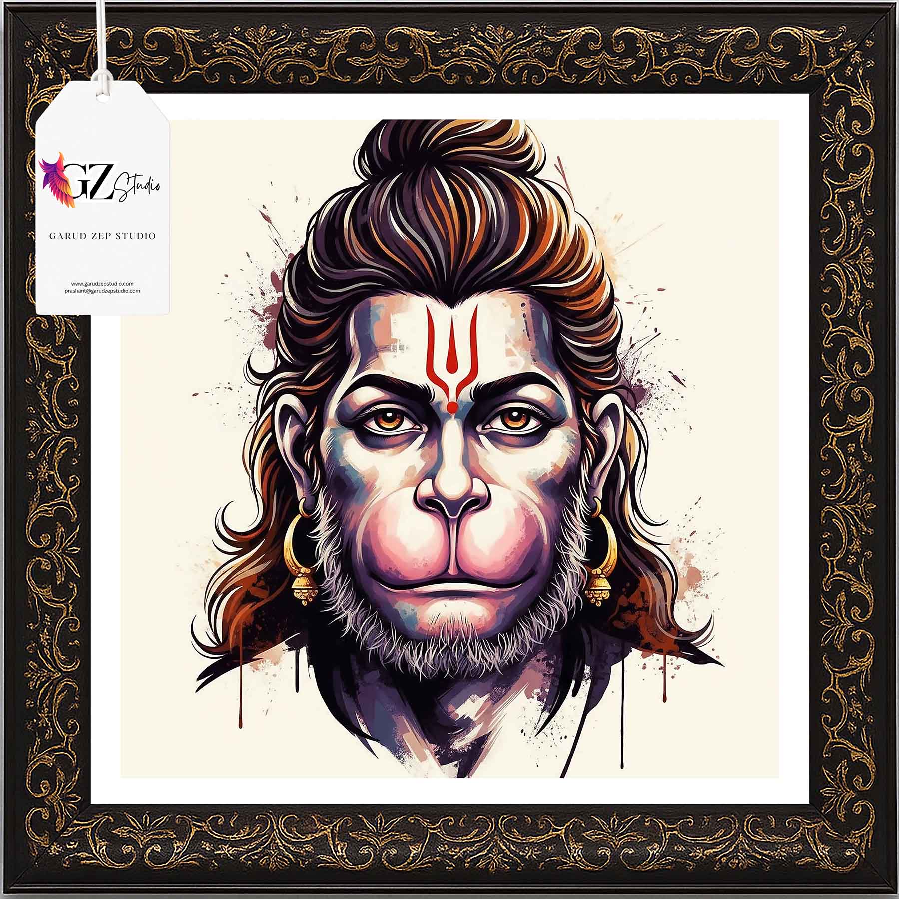 Divine Hanuman Art Frame - GZ Studio Spiritual Decor(0013)