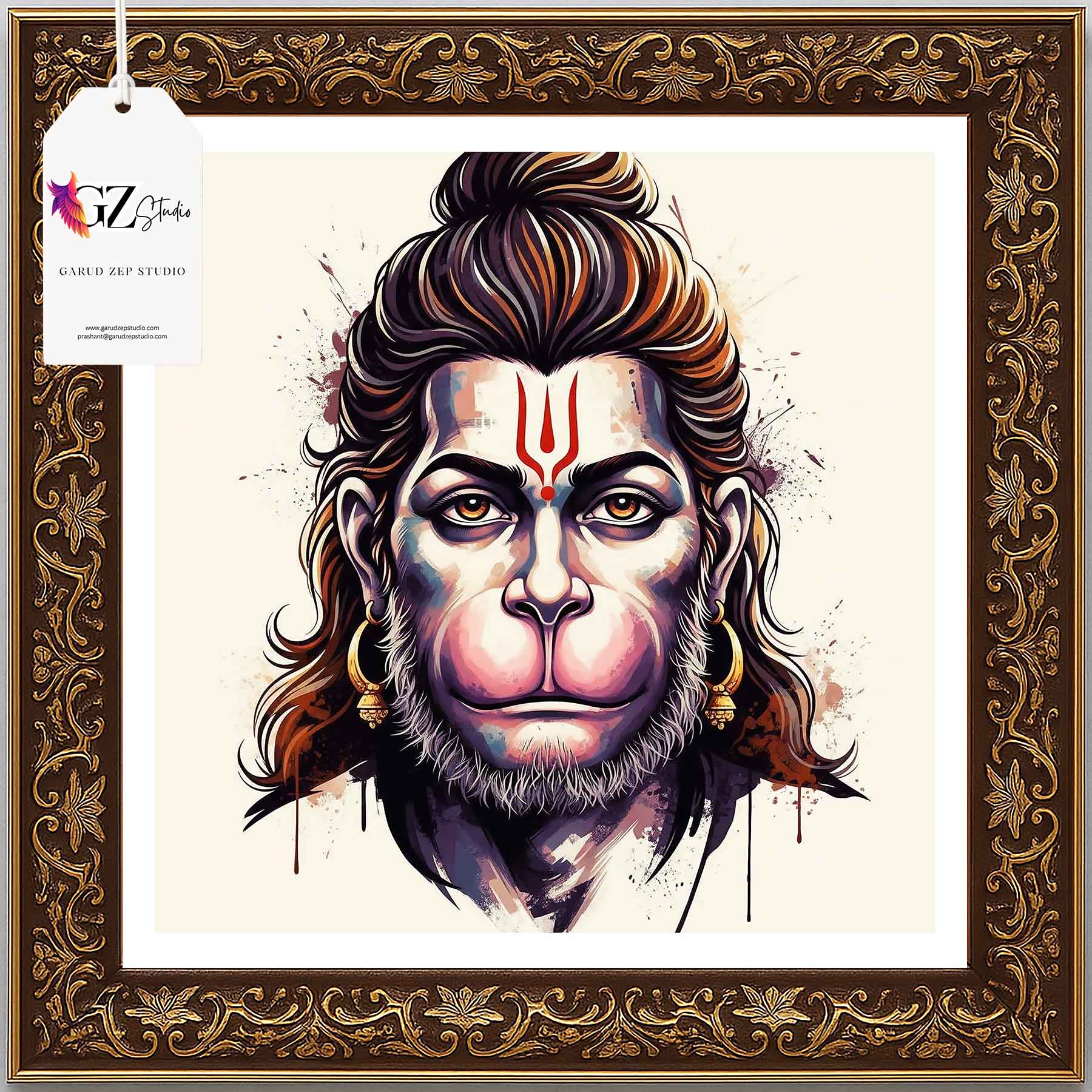 Divine Hanuman Art Frame - GZ Studio Spiritual Decor(0013)