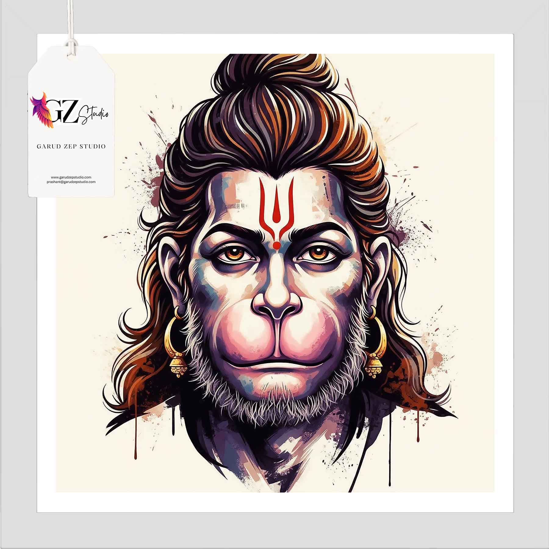 Divine Hanuman Art Frame - GZ Studio Spiritual Decor(0013)