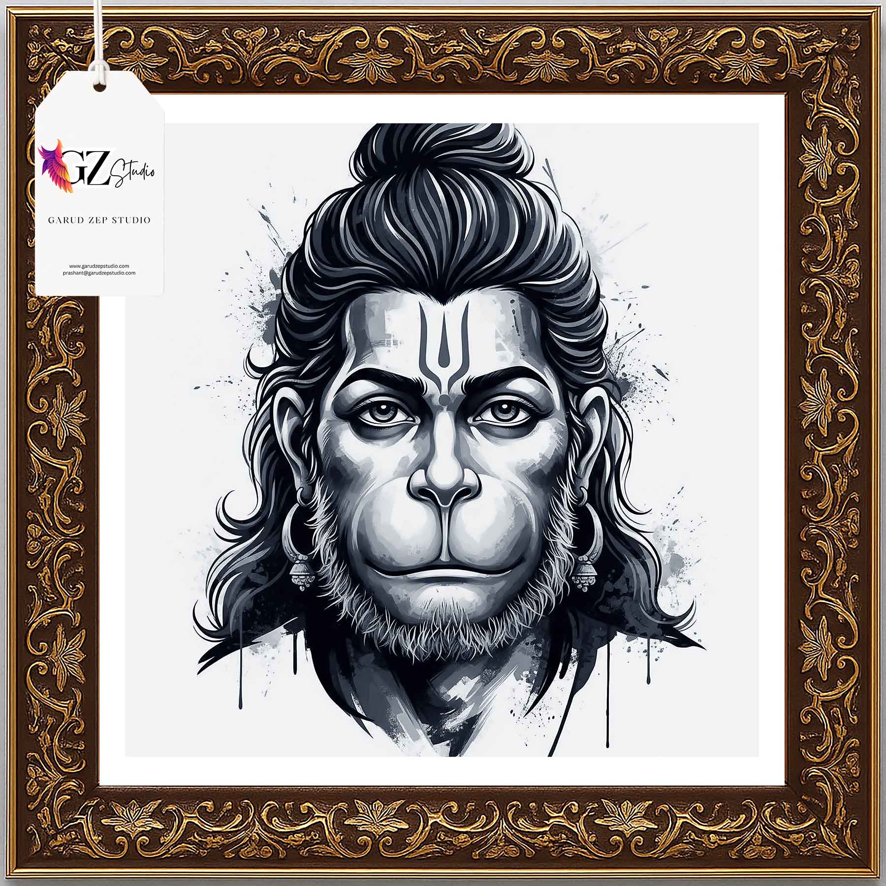 Divine Hanuman Art Frame - GZ Studio Spiritual Decor(0014)