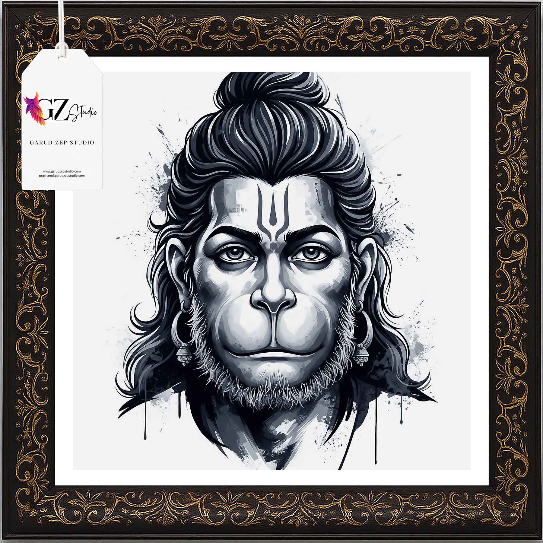 Divine Hanuman Art Frame - GZ Studio Spiritual Decor(0014)