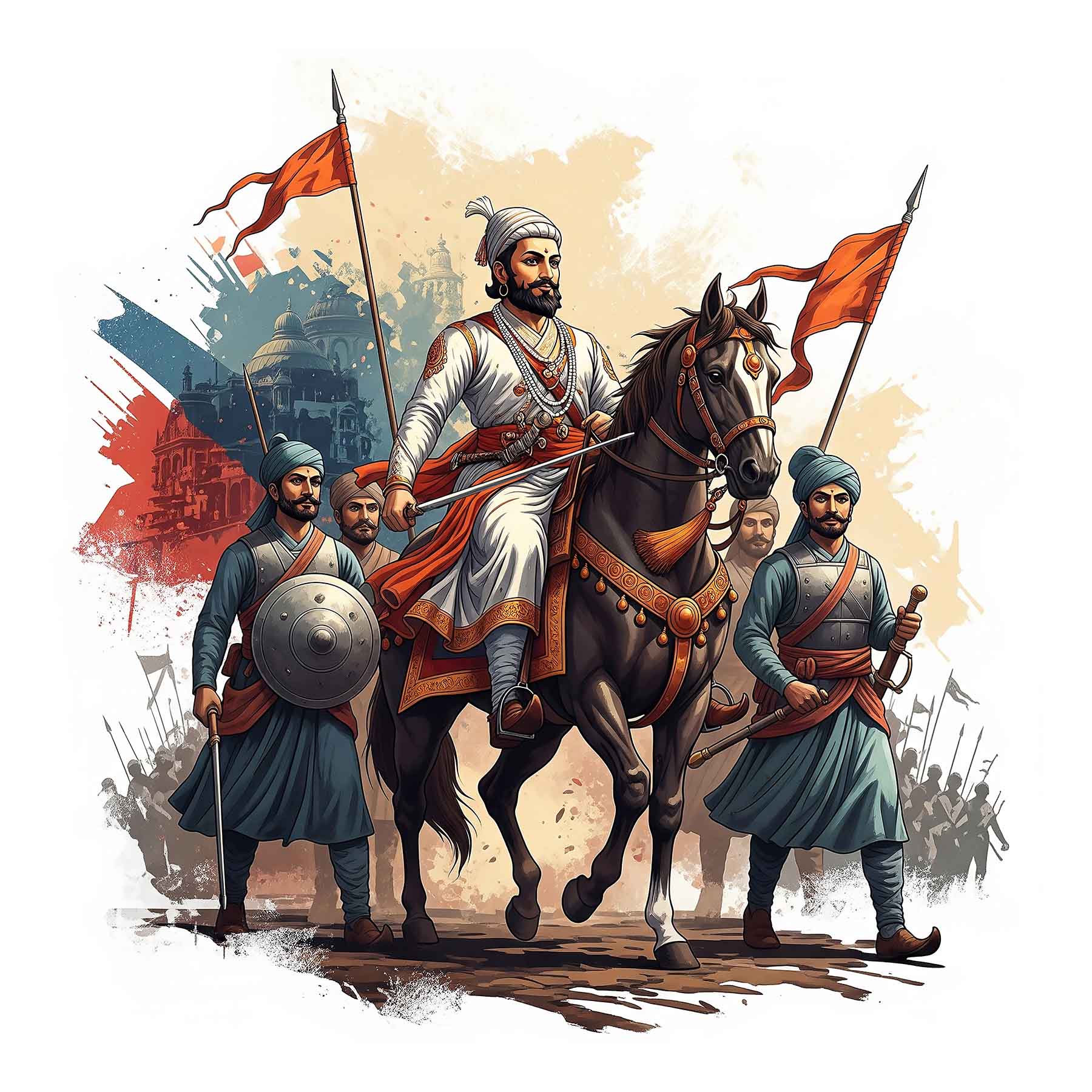 Valiant Chhatrapati Shivaji Maharaj & Maratha Warriors Art - GZ Studio Grandeur Collection(0017) - Photo Print