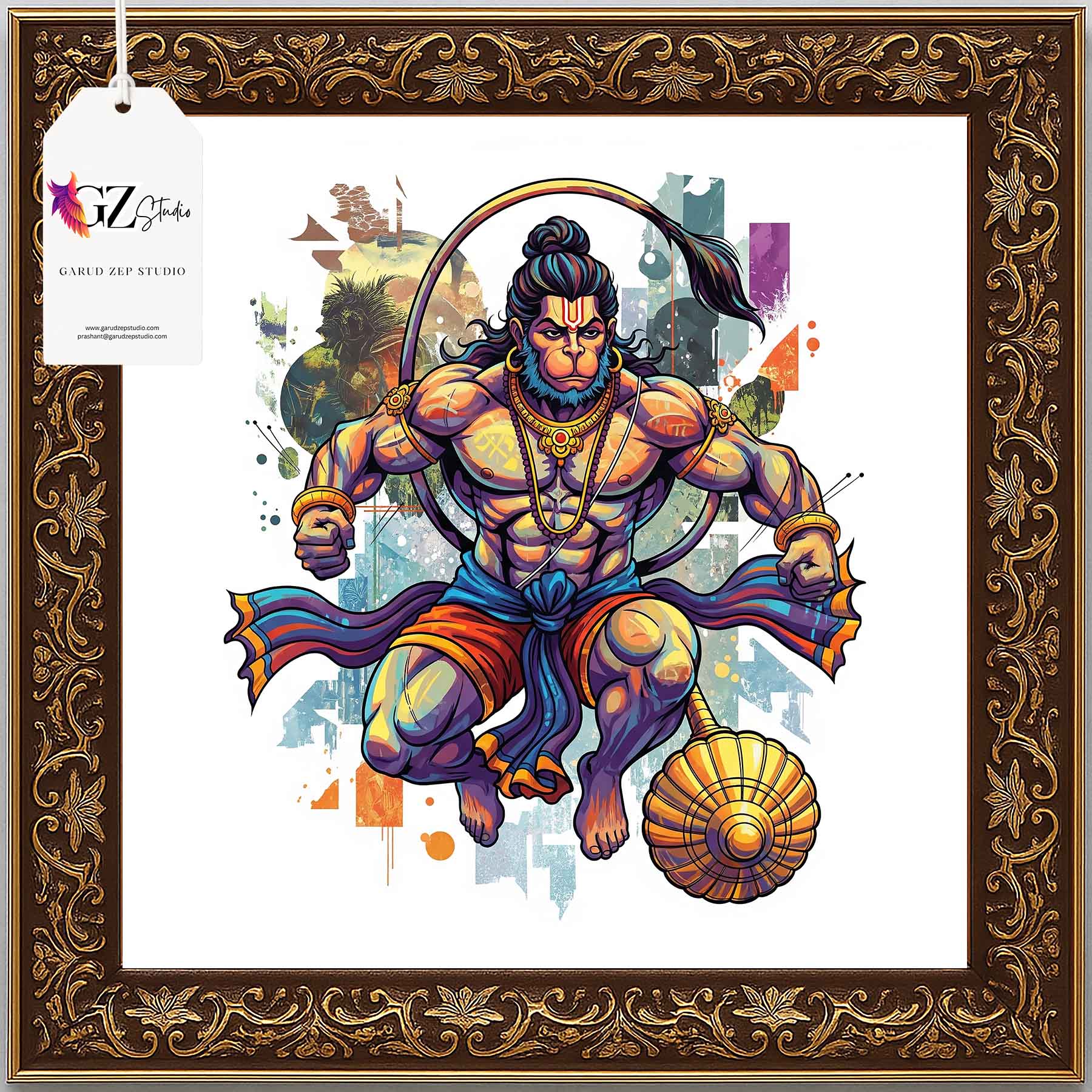 Divine Hanuman Art Frame - GZ Studio Spiritual Decor(0018)