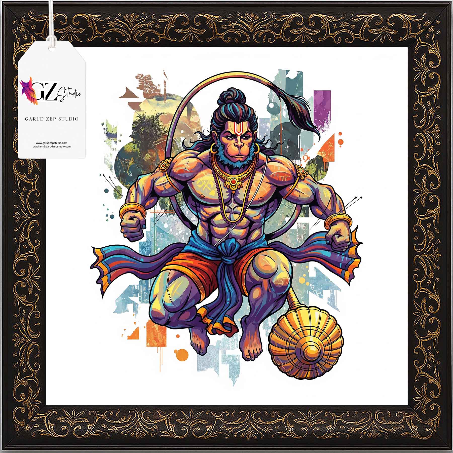 Divine Hanuman Art Frame - GZ Studio Spiritual Decor(0018)