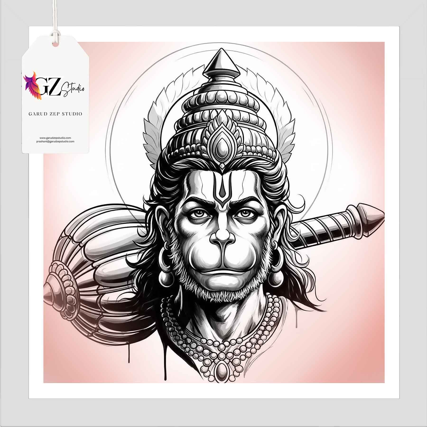 Divine Hanuman Art Frame - GZ Studio Spiritual Decor(0019)