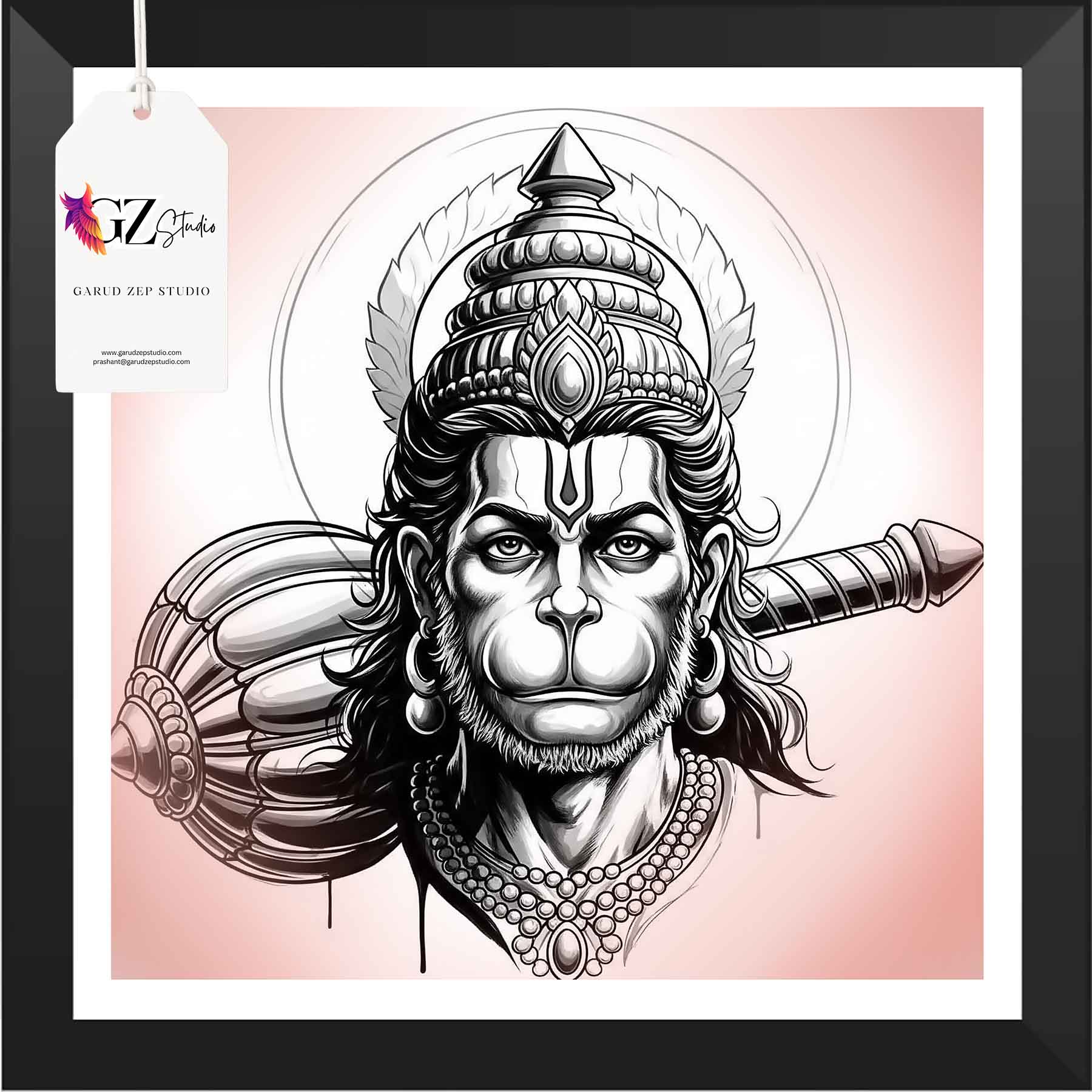 Divine Hanuman Art Frame - GZ Studio Spiritual Decor(0019)