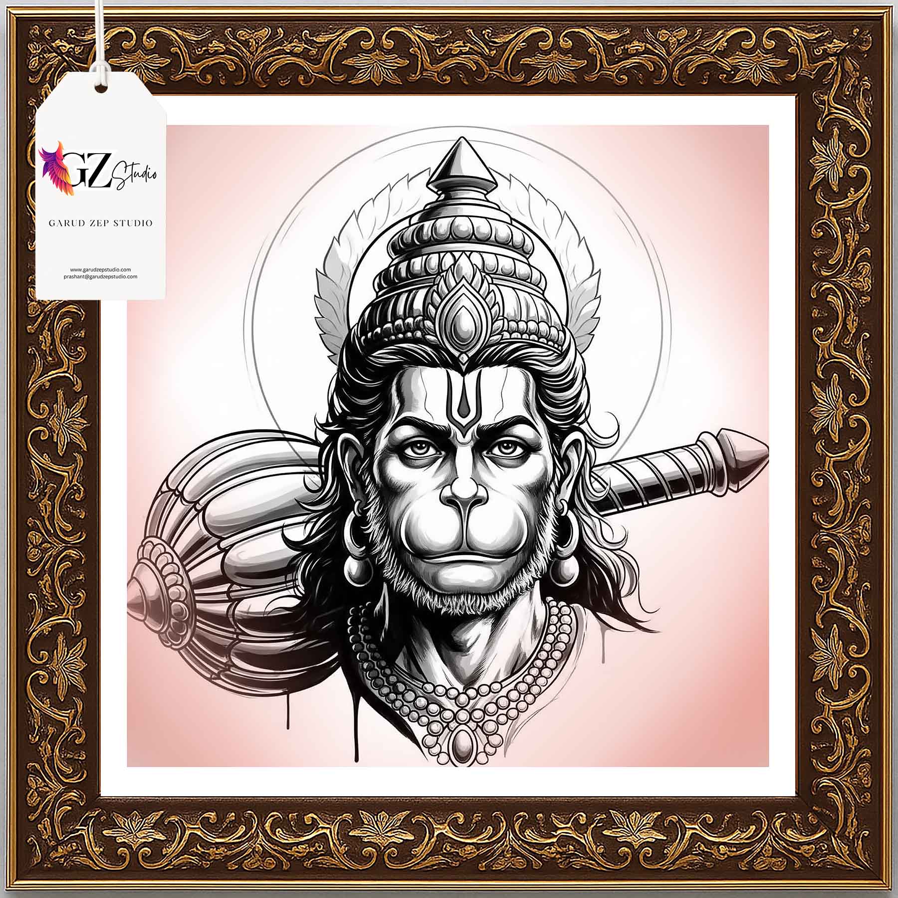 Divine Hanuman Art Frame - GZ Studio Spiritual Decor(0019)