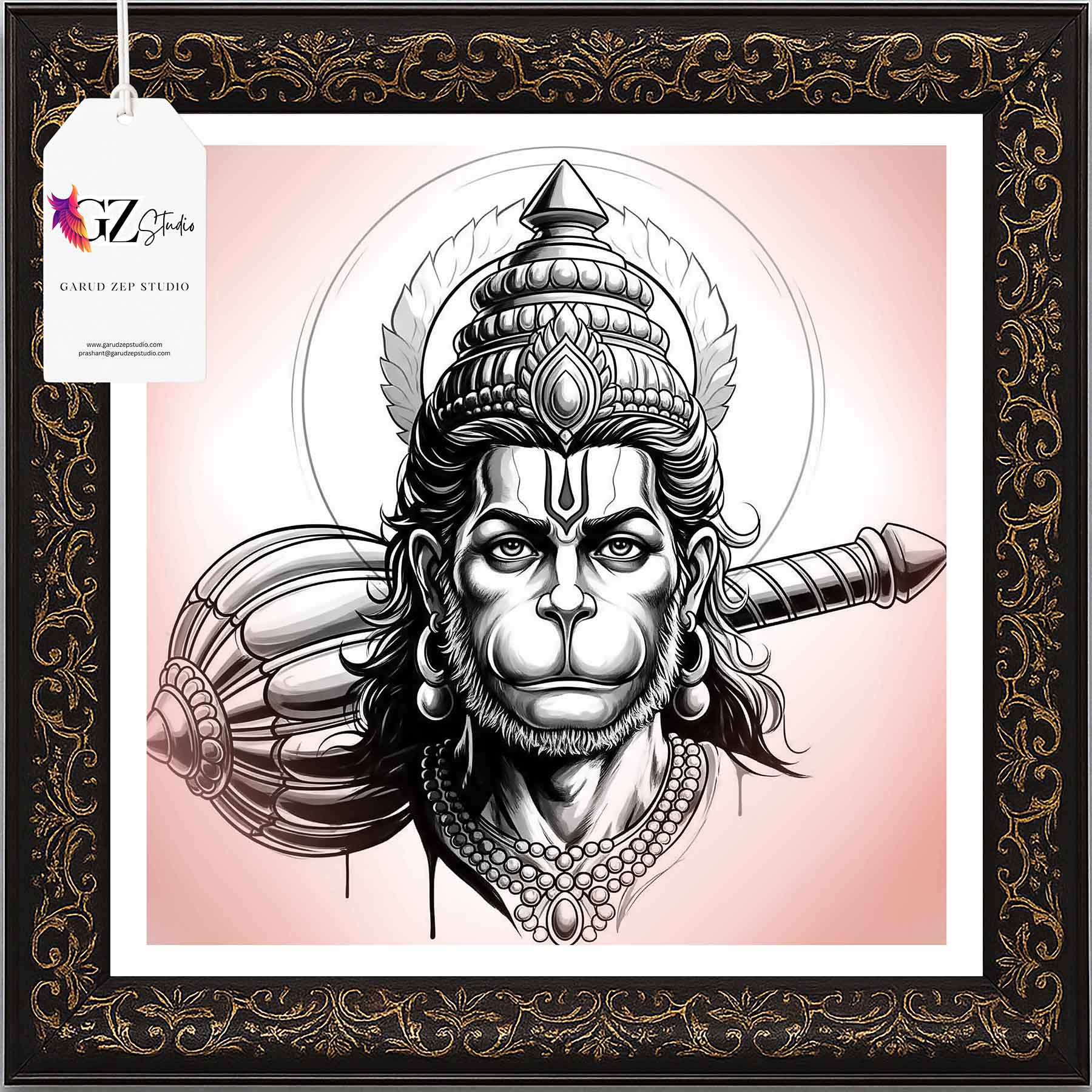 Divine Hanuman Art Frame - GZ Studio Spiritual Decor(0019)