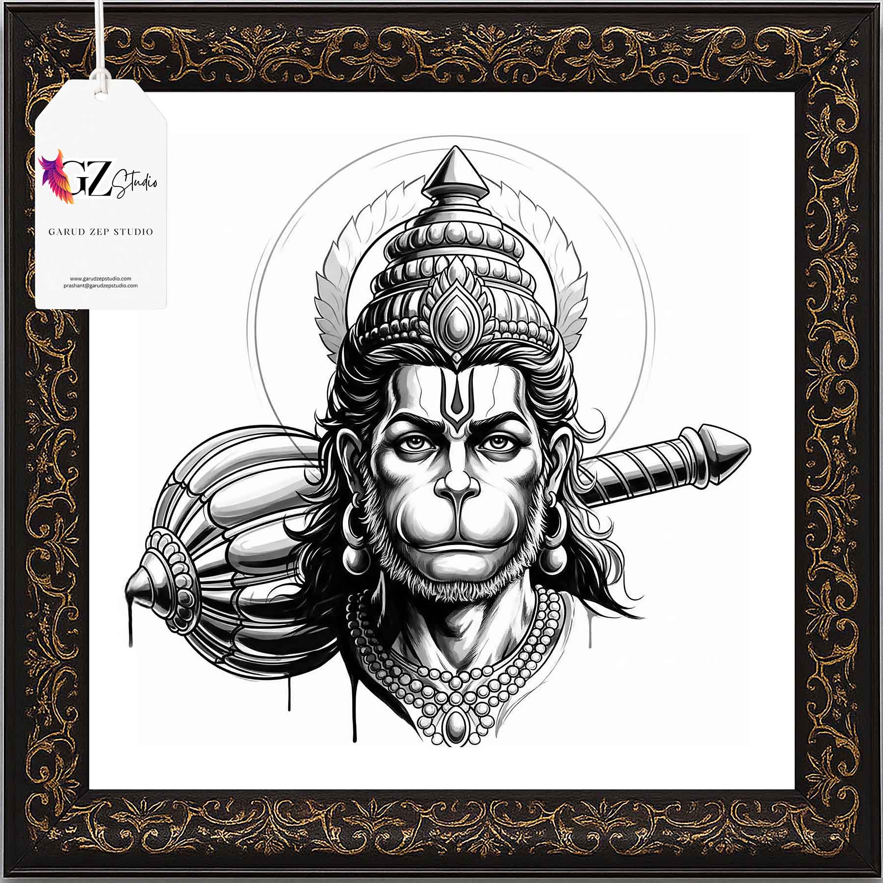 Divine Hanuman Art Frame - GZ Studio Spiritual Decor(0020)