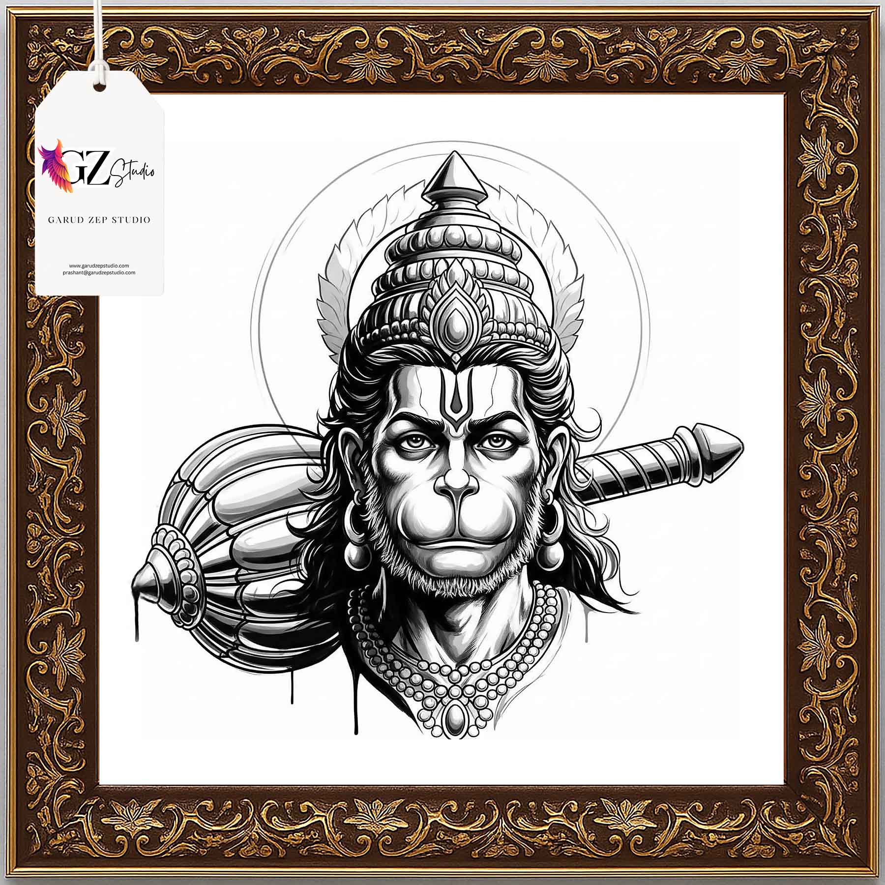 Divine Hanuman Art Frame - GZ Studio Spiritual Decor(0020)
