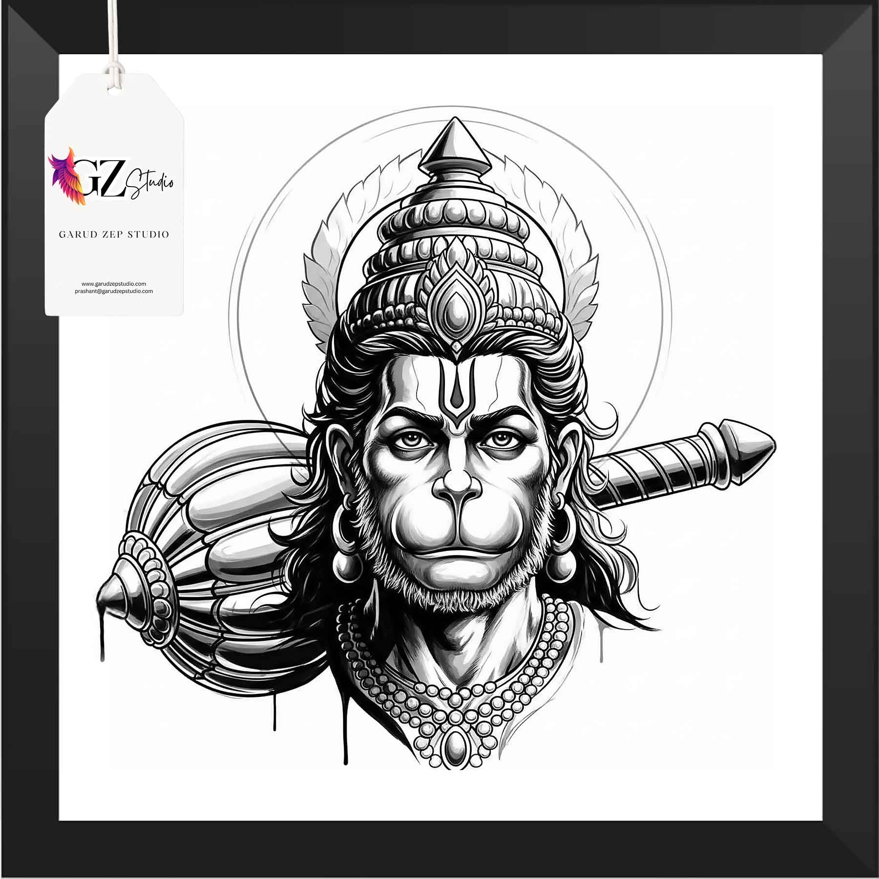 Divine Hanuman Art Frame - GZ Studio Spiritual Decor(0020)