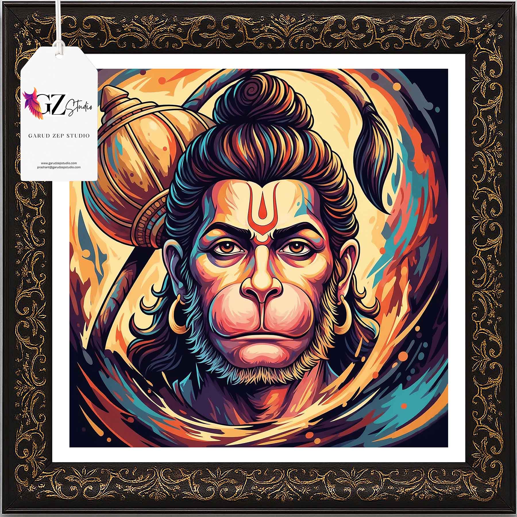 Divine Hanuman Art Frame - GZ Studio Spiritual Decor(0022)