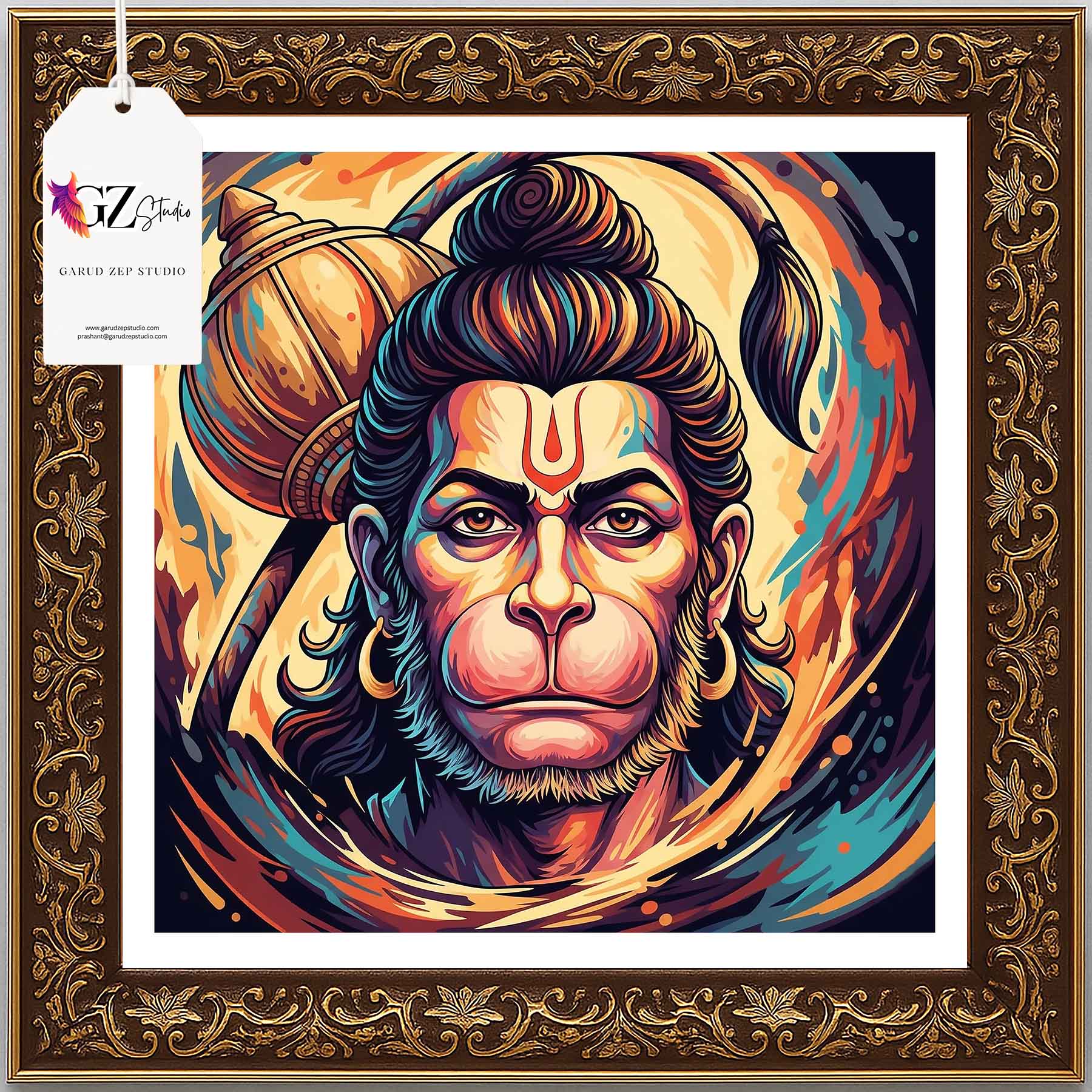 Divine Hanuman Art Frame - GZ Studio Spiritual Decor(0022)