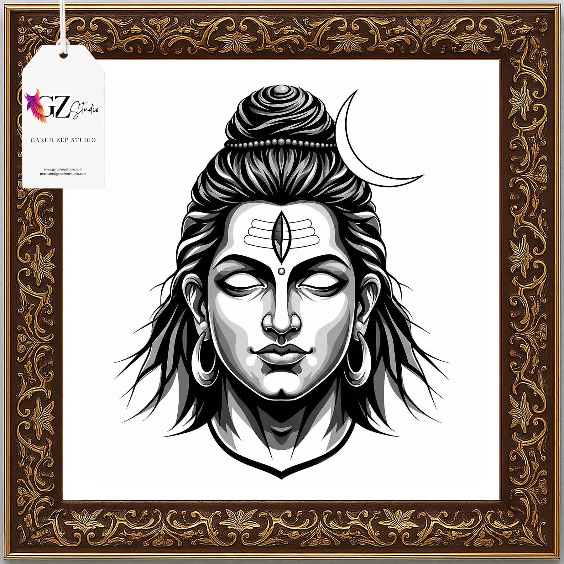 Lord Shiva Meditative Face - Framed Spiritual Art(0023)