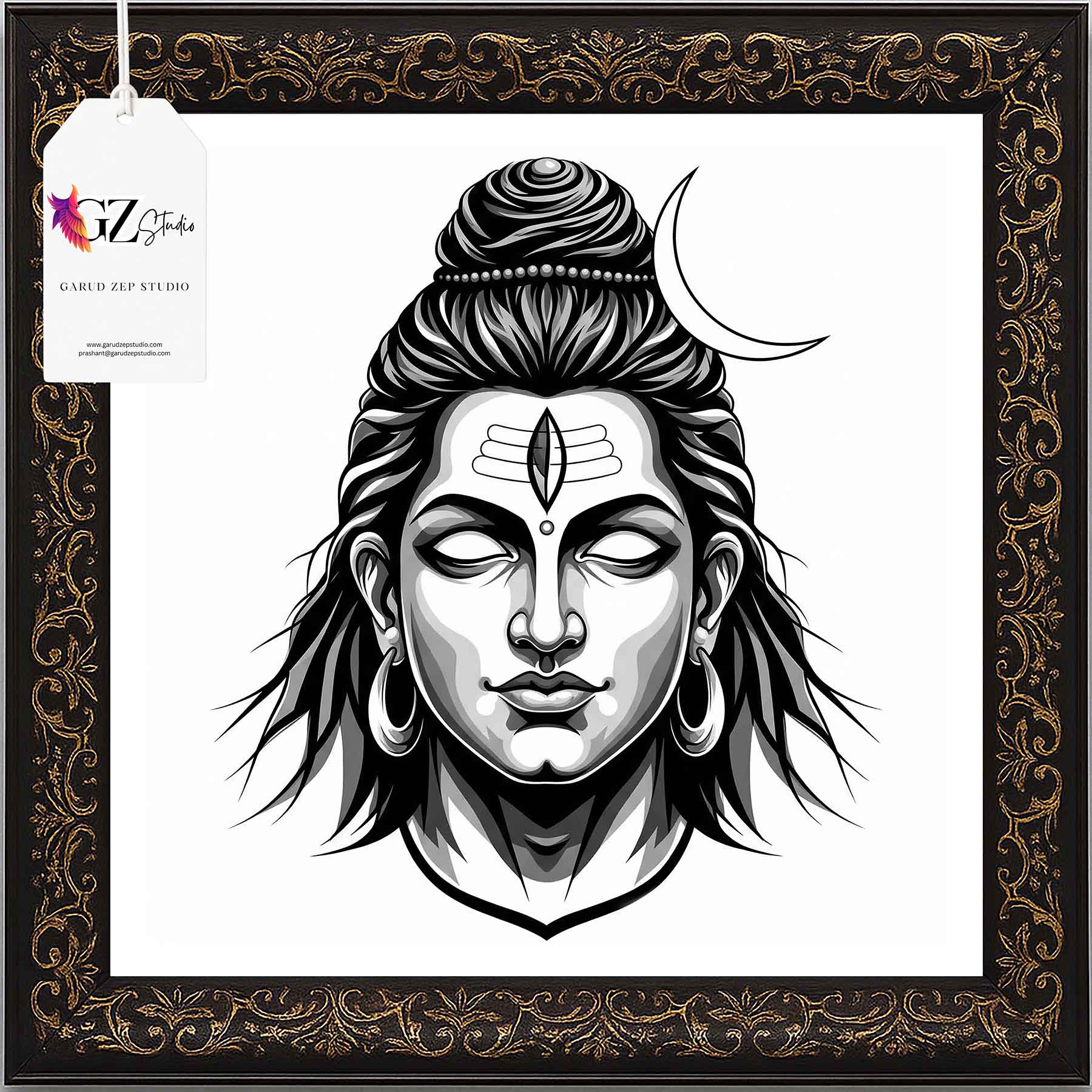 Lord Shiva Meditative Face - Framed Spiritual Art(0023)