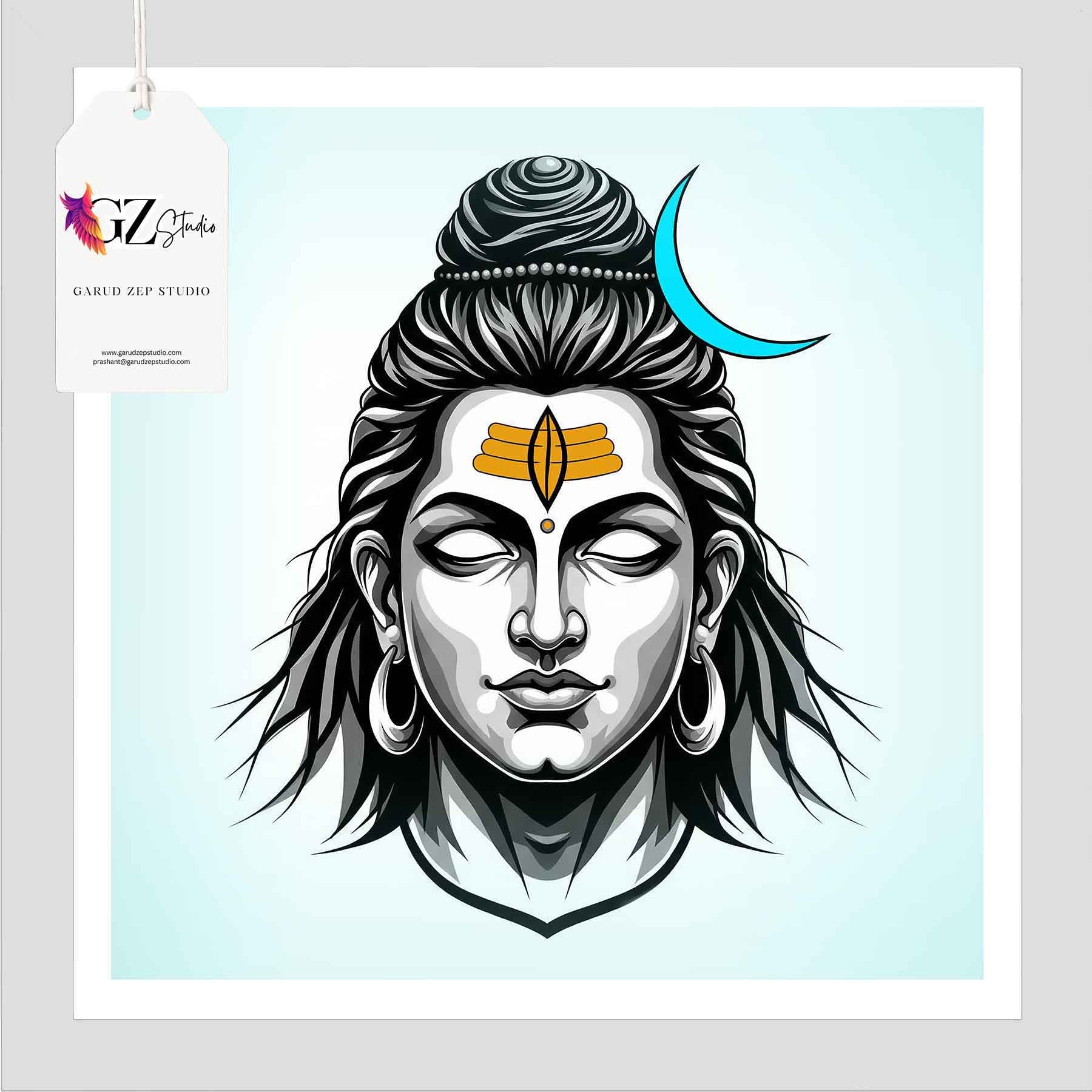 Lord Shiva Meditative Face - Framed Spiritual Art(0024)