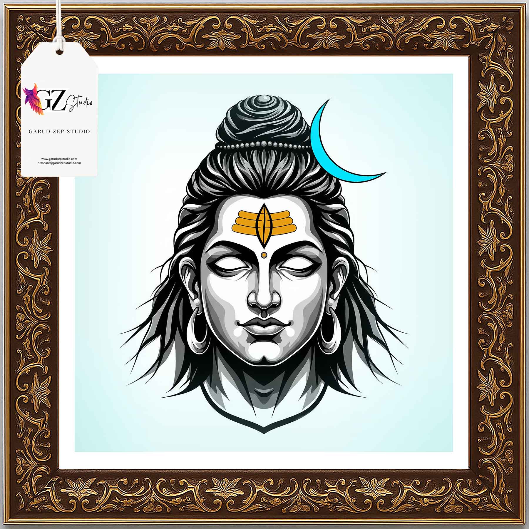 Lord Shiva Meditative Face - Framed Spiritual Art(0024)
