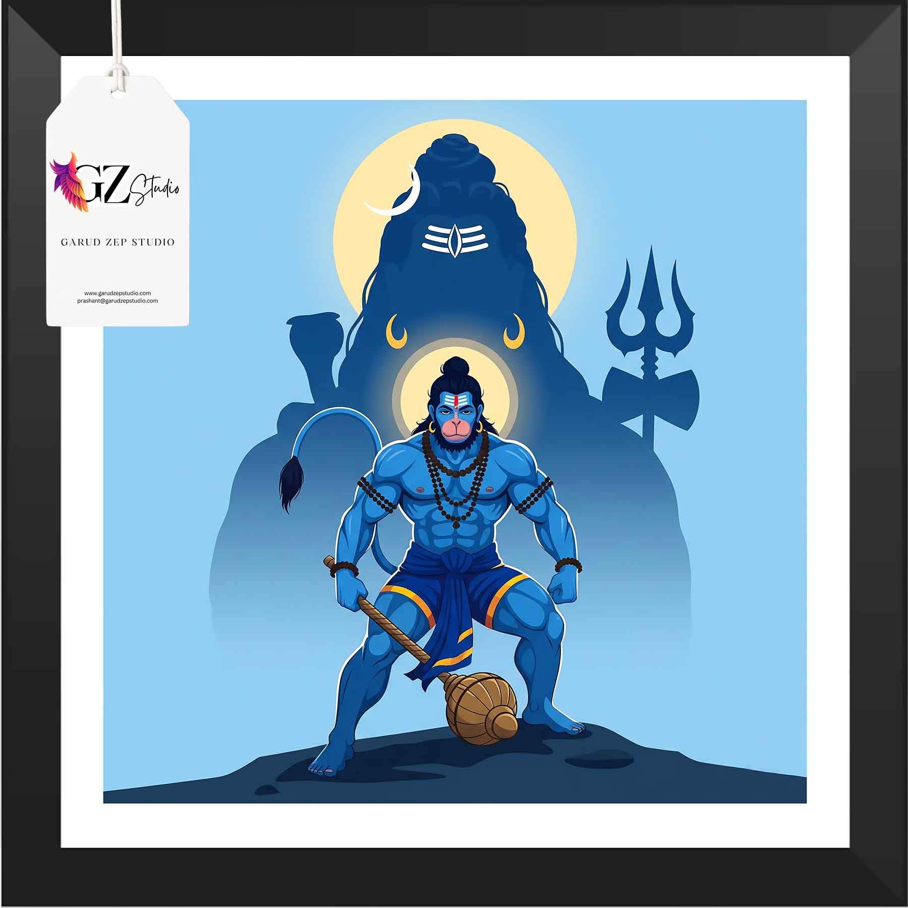Divine Hanuman Art Frame - GZ Studio Spiritual Decor(0027)