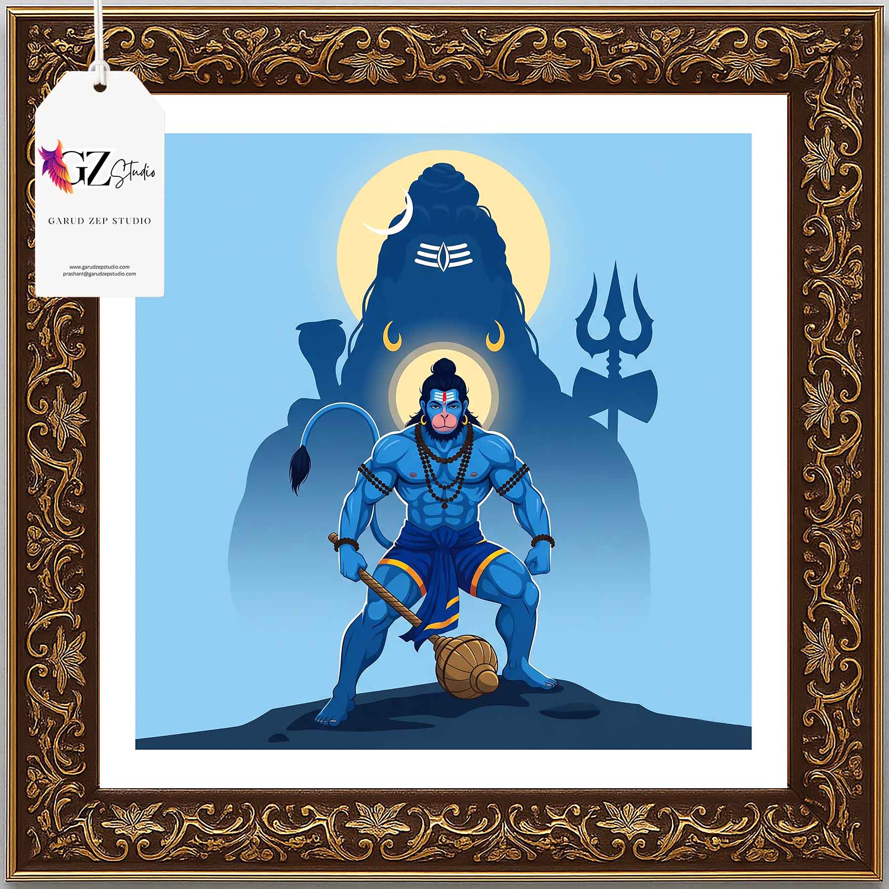 Divine Hanuman Art Frame - GZ Studio Spiritual Decor(0027)