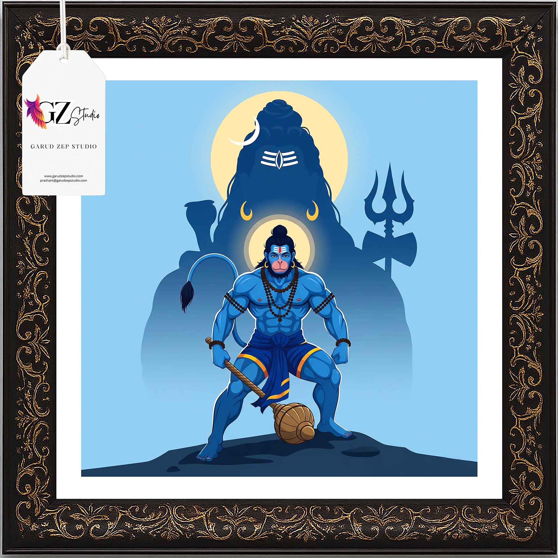 Divine Hanuman Art Frame - GZ Studio Spiritual Decor(0027)