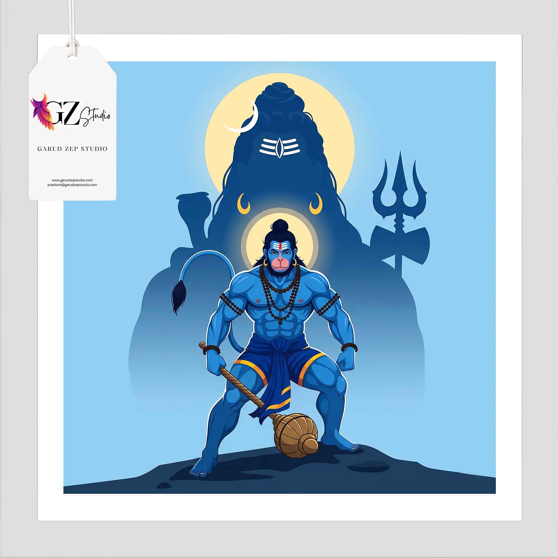 Divine Hanuman Art Frame - GZ Studio Spiritual Decor(0027)