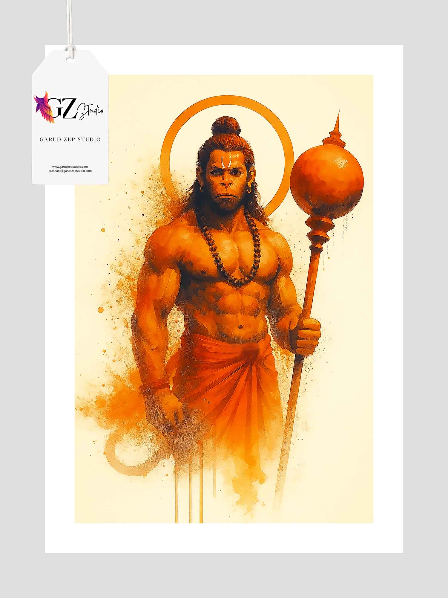 Lord Hanuman Warrior Form - Framed Powerful Art Print(0038)