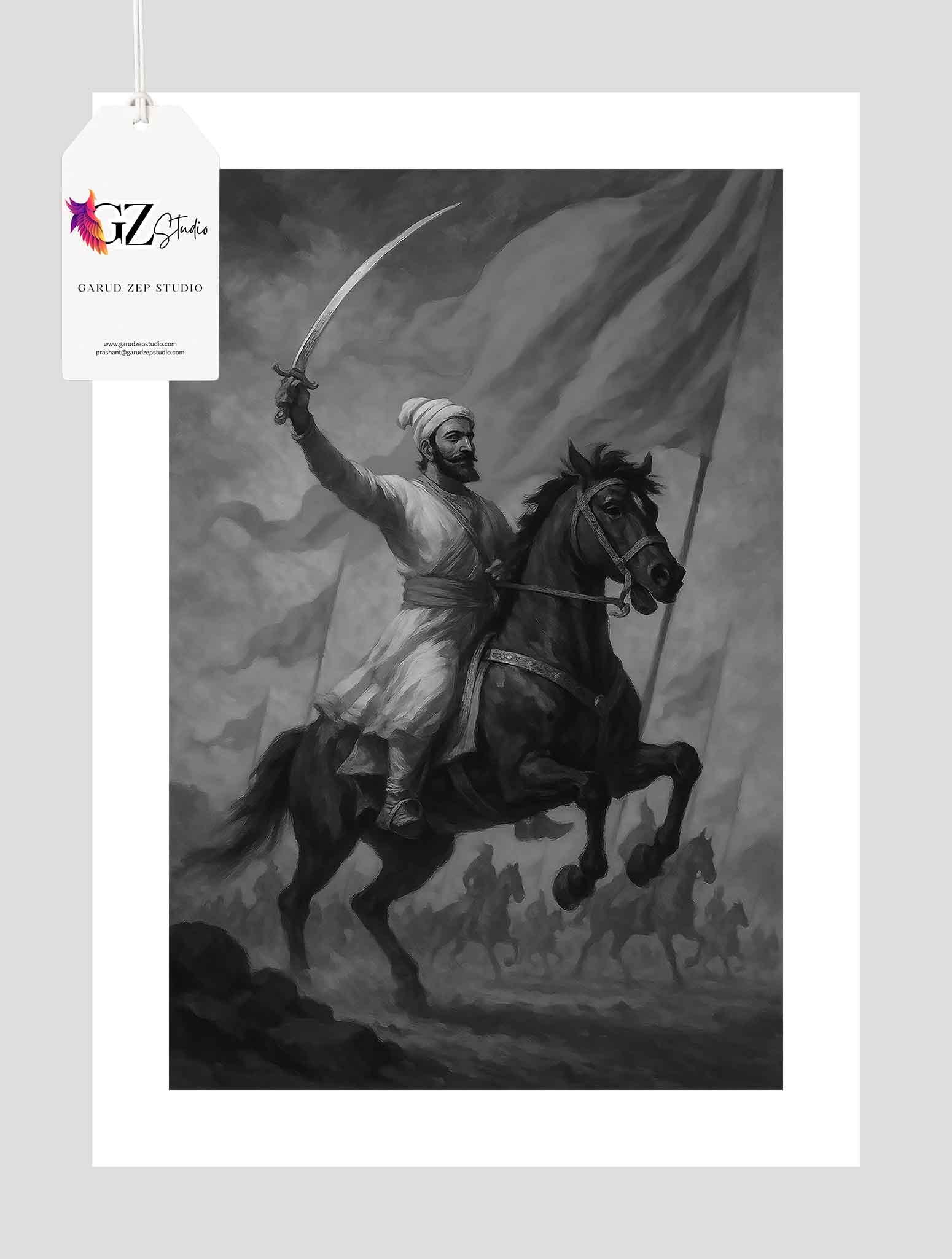 Equestrian Fury: Shivaji Maharaj Battle Scene Framed Art(0039)