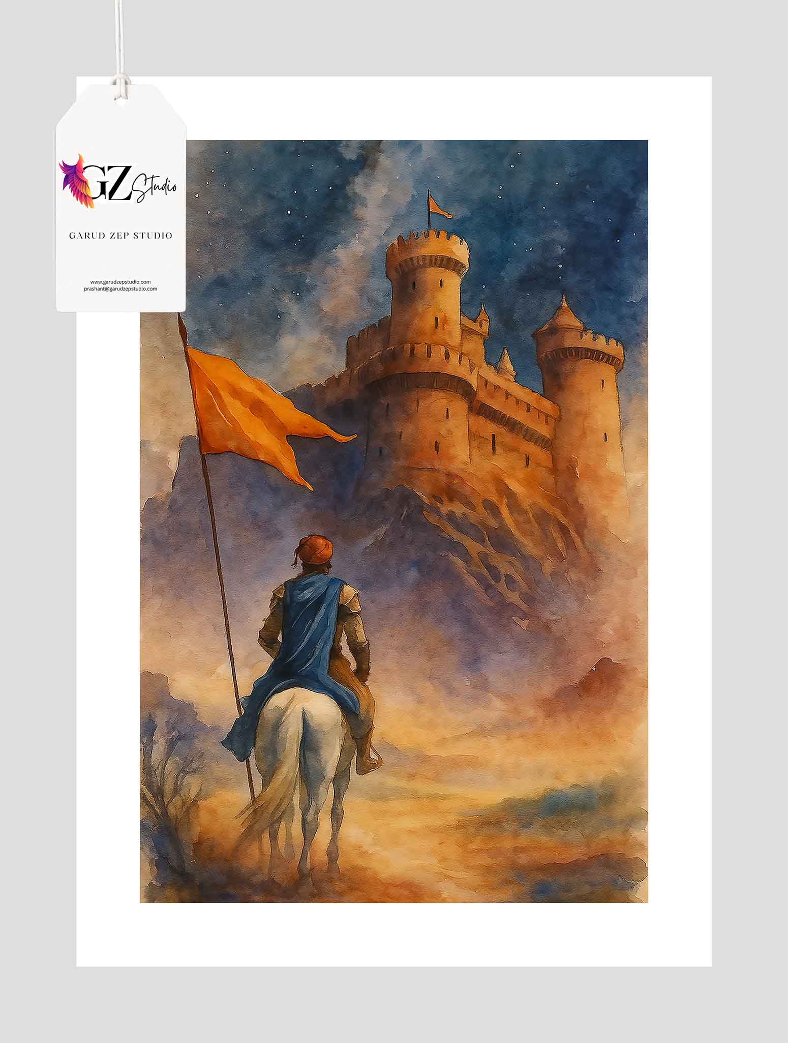 Fort Approach: Maratha Warrior & Flag Framed Art(0040)