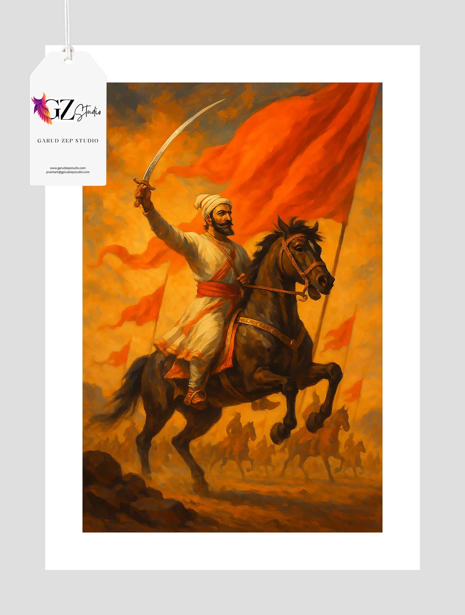 Equestrian Fury: Chhatrapati Shivaji Maharaj Battle Scene Framed Art(0042)