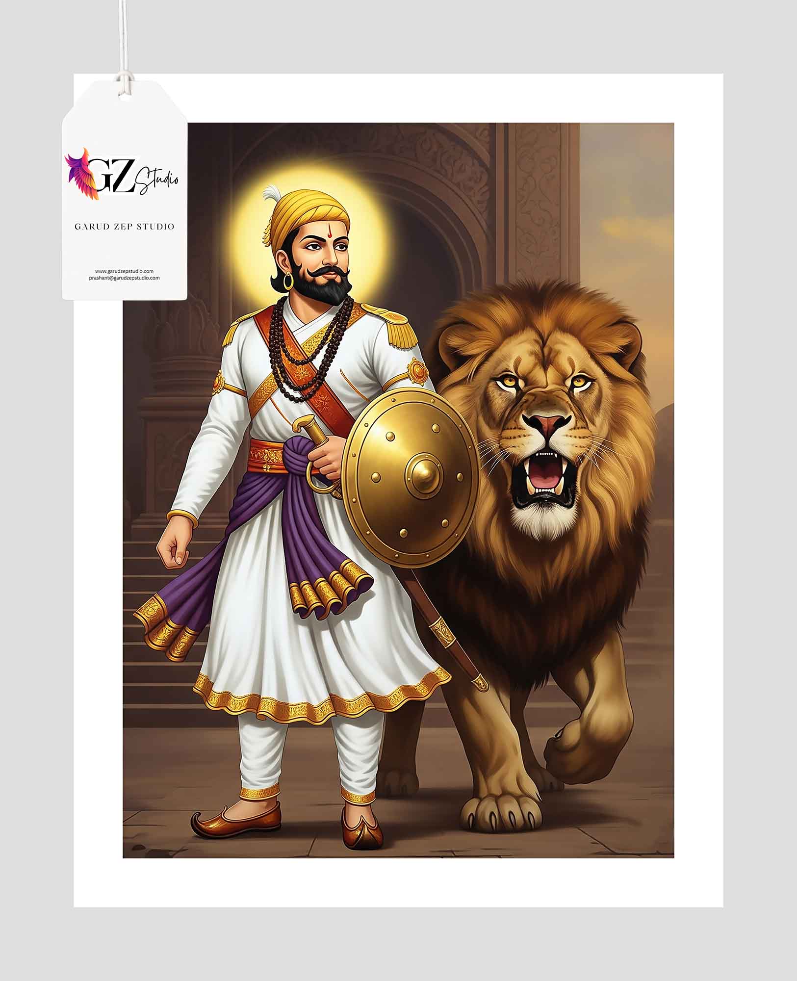 The Roar of Swarajya: Chhatrapati Shivaji Maharaj & Lion Framed Art(0045)