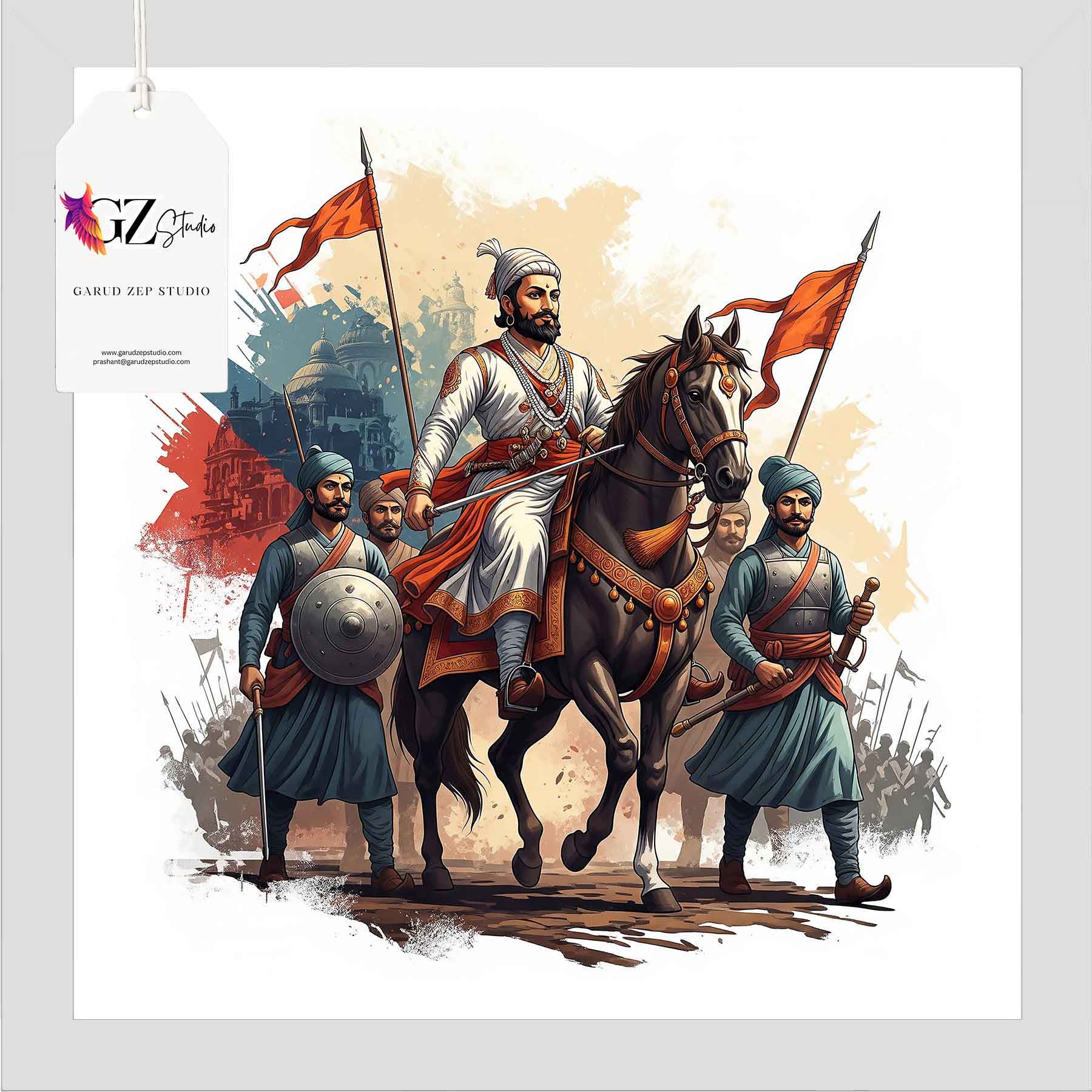 Valiant Chhatrapati Shivaji Maharaj & Maratha Warriors Art - GZ Studio Grandeur Collection(0017)
