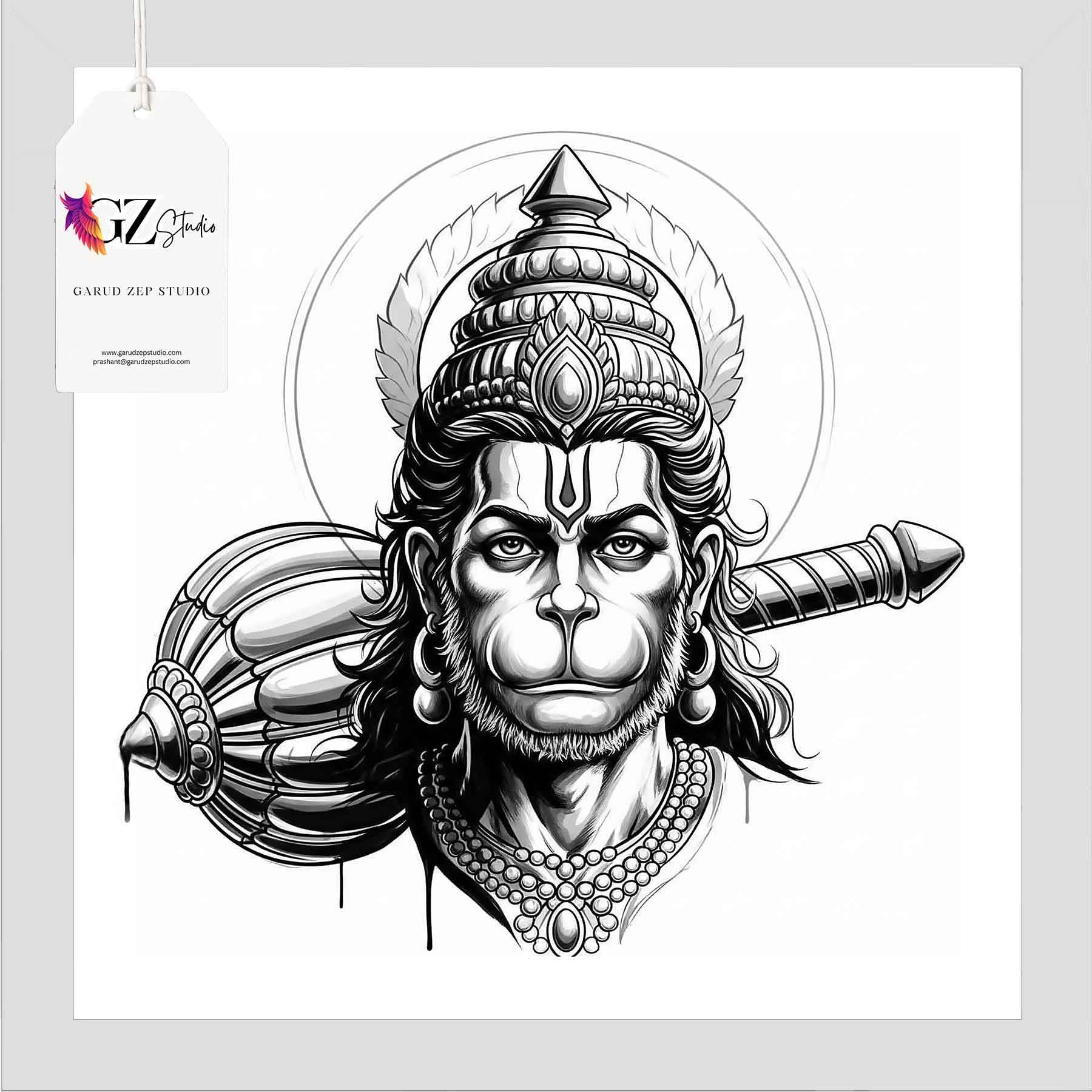 Divine Hanuman Art Frame - GZ Studio Spiritual Decor(0020)