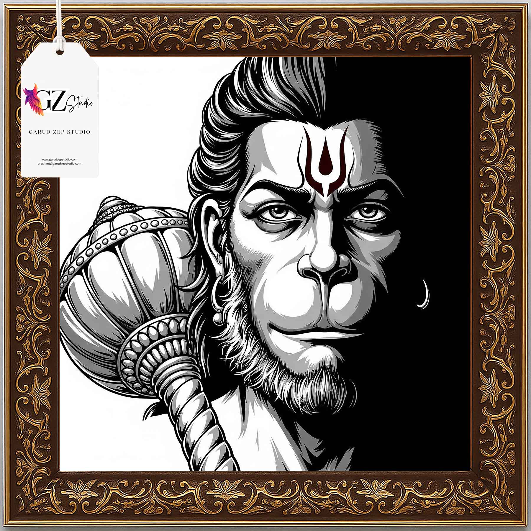Divine Hanuman Art Frame - GZ Studio Spiritual Decor(0021)