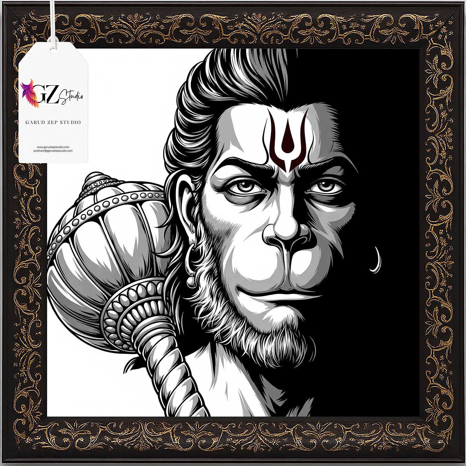 Divine Hanuman Art Frame - GZ Studio Spiritual Decor(0021)