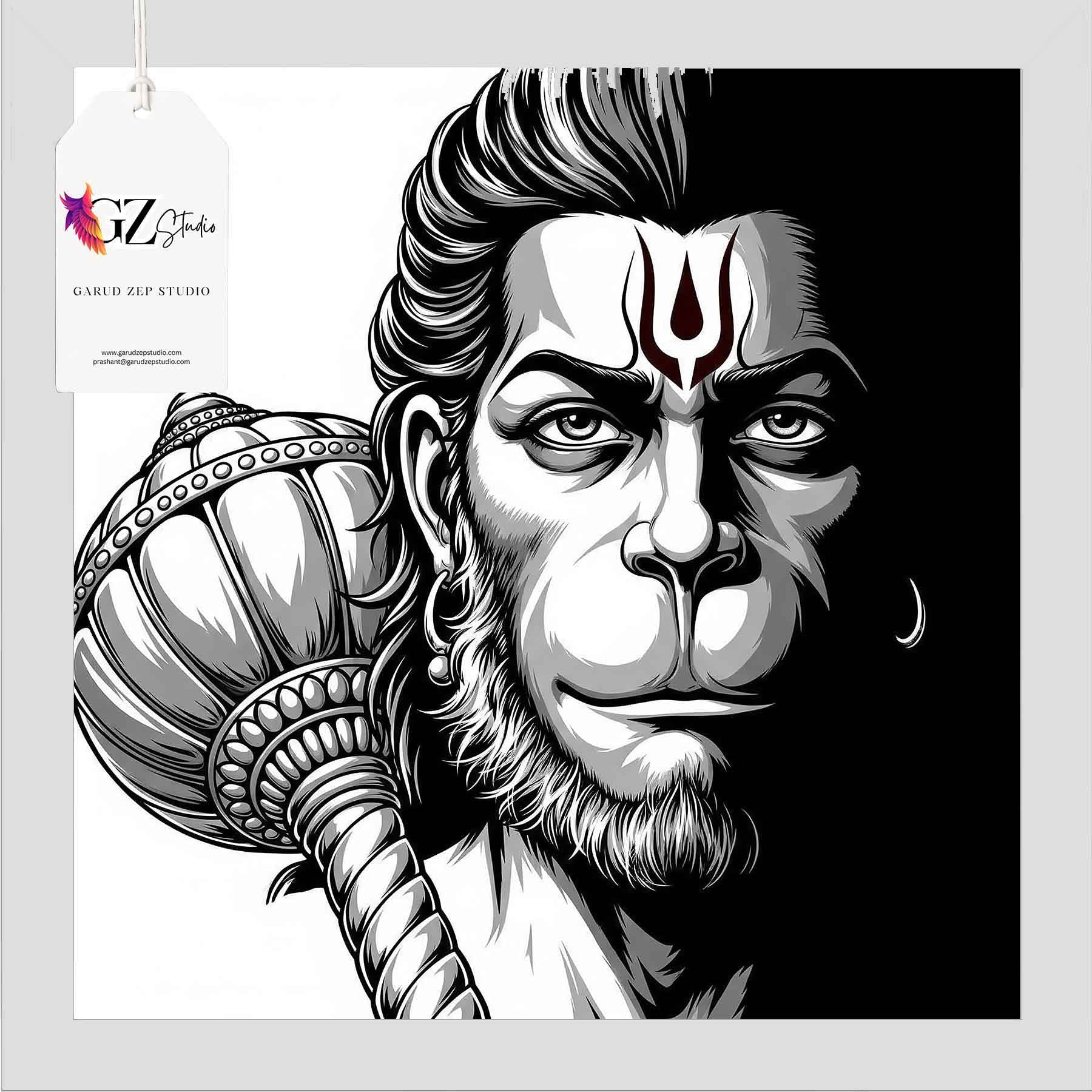 Divine Hanuman Art Frame - GZ Studio Spiritual Decor(0021)