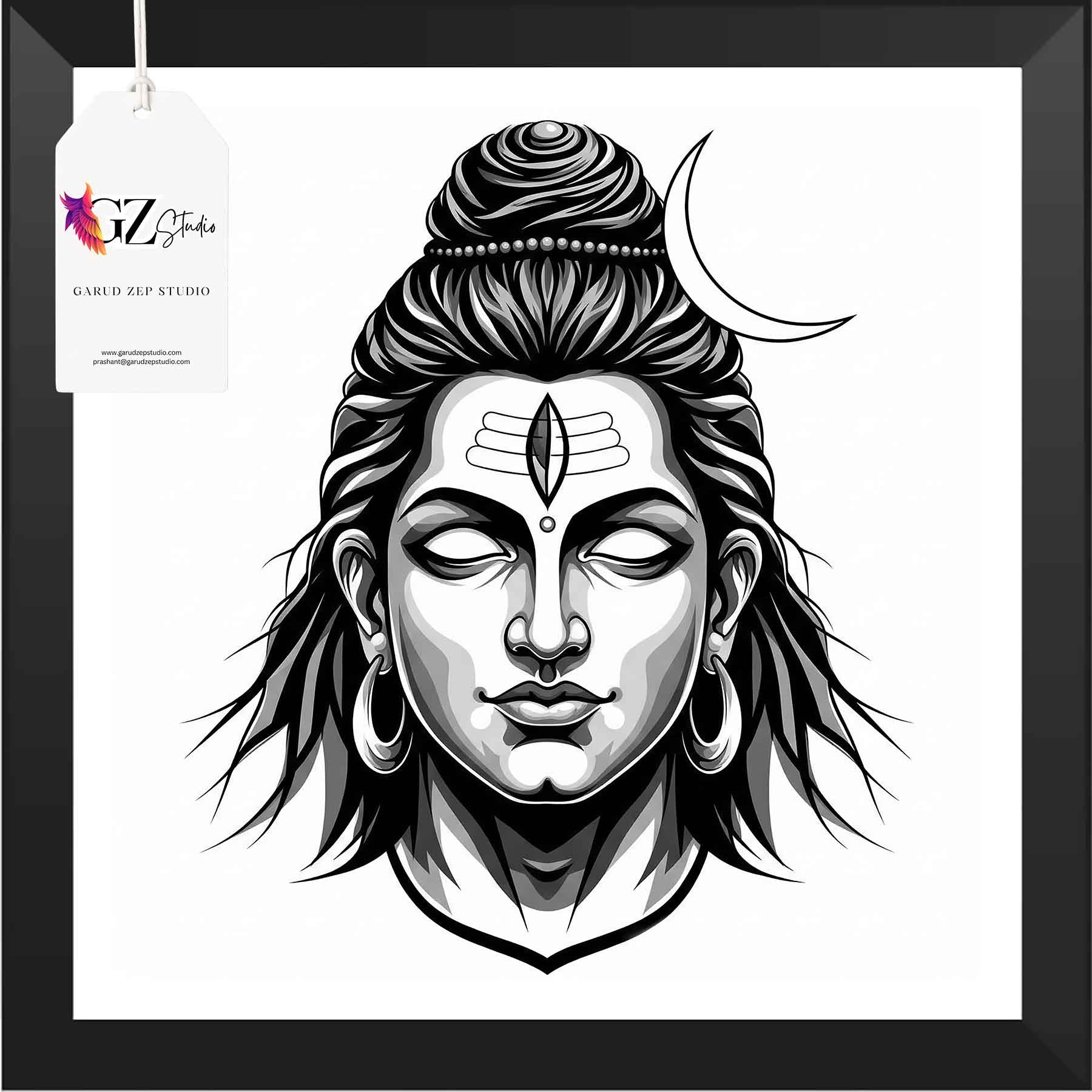 Lord Shiva Meditative Face - Framed Spiritual Art(0023)