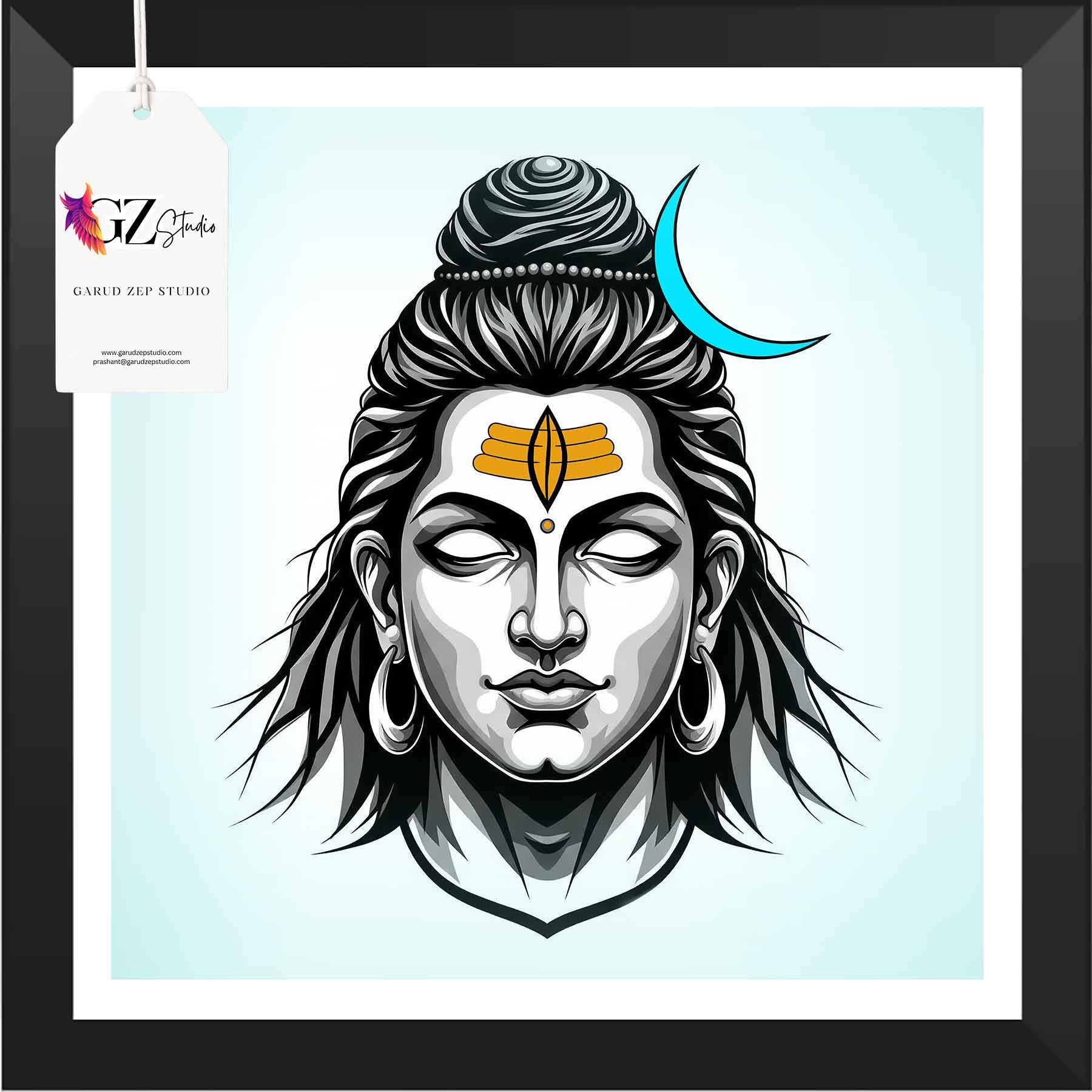 Lord Shiva Meditative Face - Framed Spiritual Art(0024)