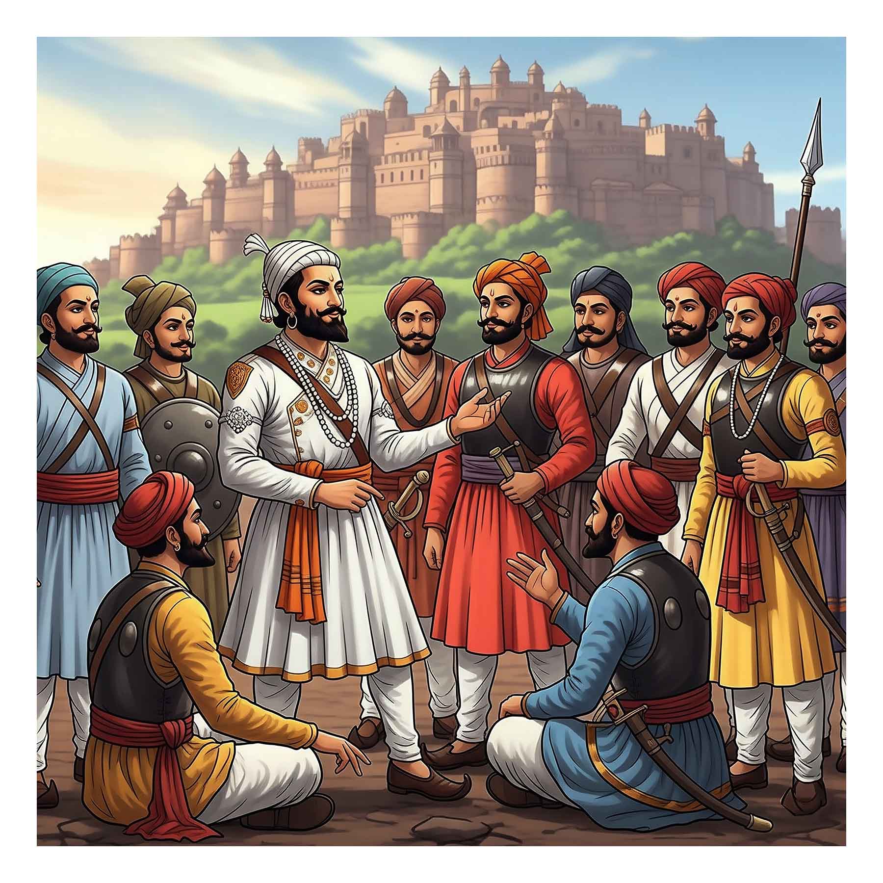 Chhatrapati Shivaji Maharaj with Maratha Warriors - Historic Scene(0032) - Photo Print