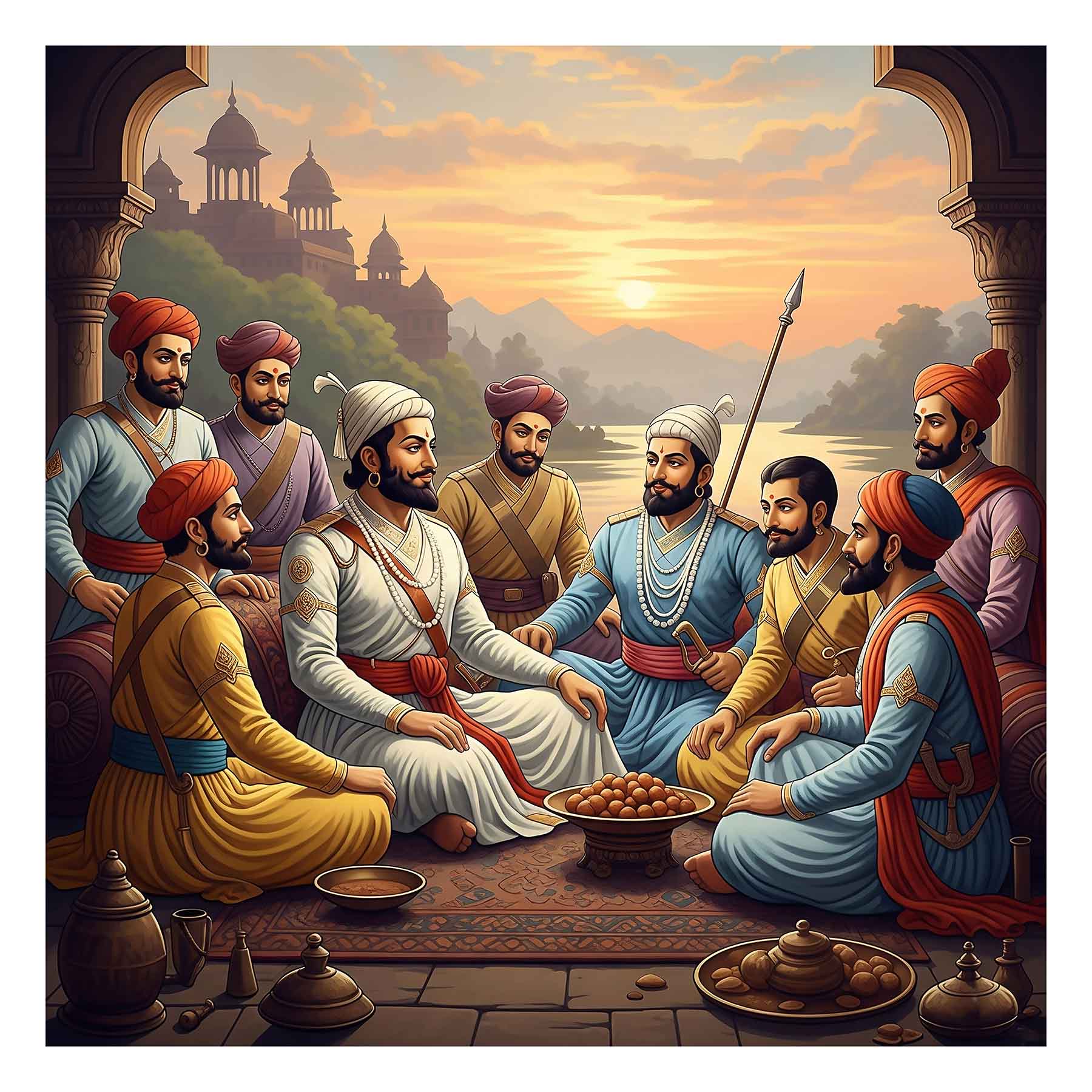Royal Gathering: Shivaji Maharaj & Companions - Indian Heritage Art(0033) - Photo Print