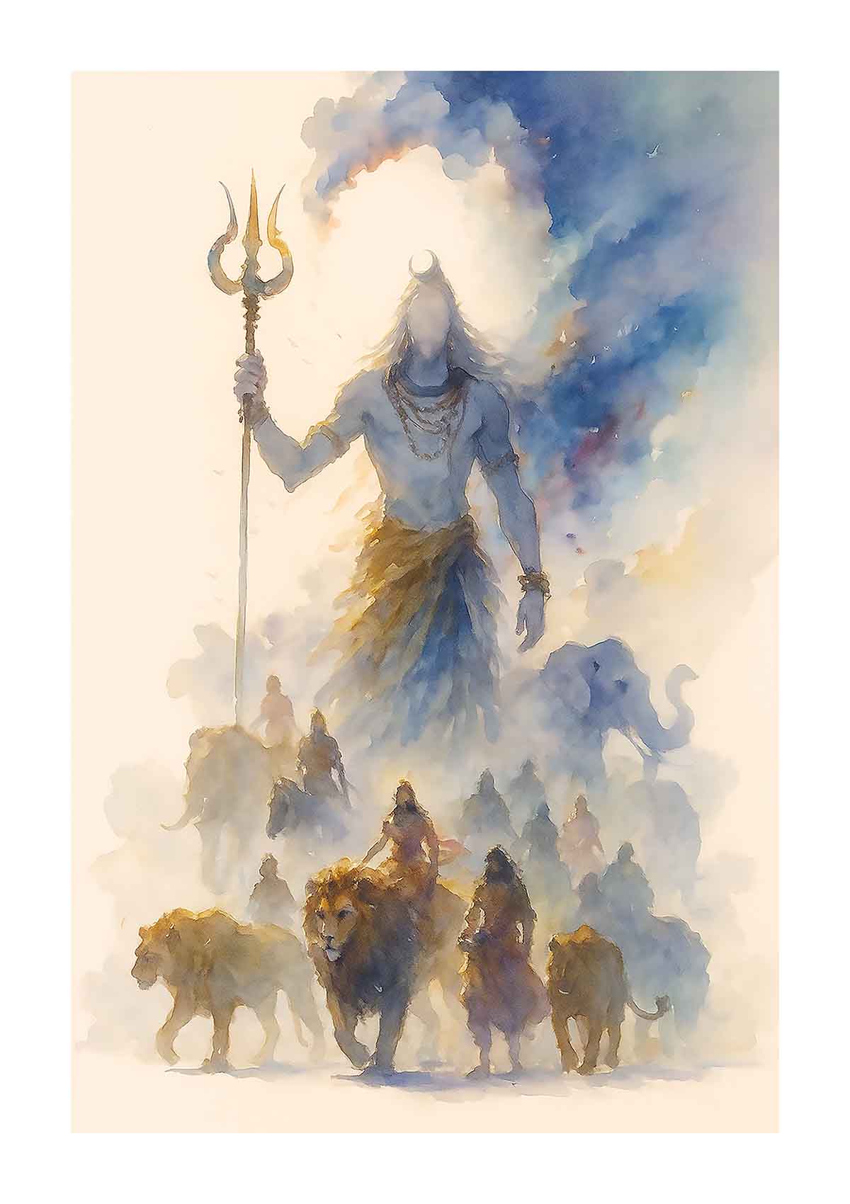 Cosmic Lord Shiva with Divine Procession - Spiritual Art(0036) - Photo Print