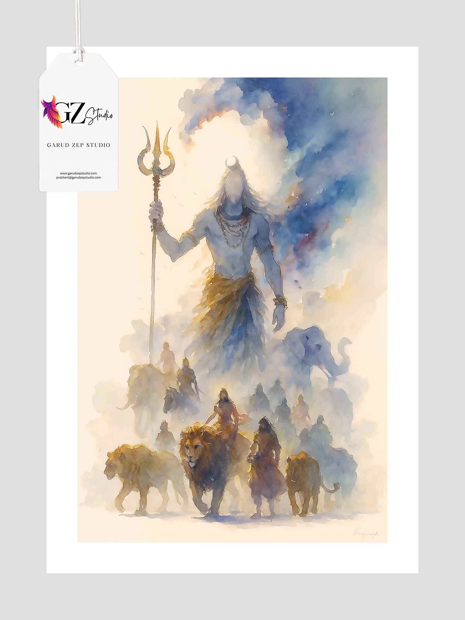 Cosmic Lord Shiva with Divine Procession - Framed Spiritual Art(0036)
