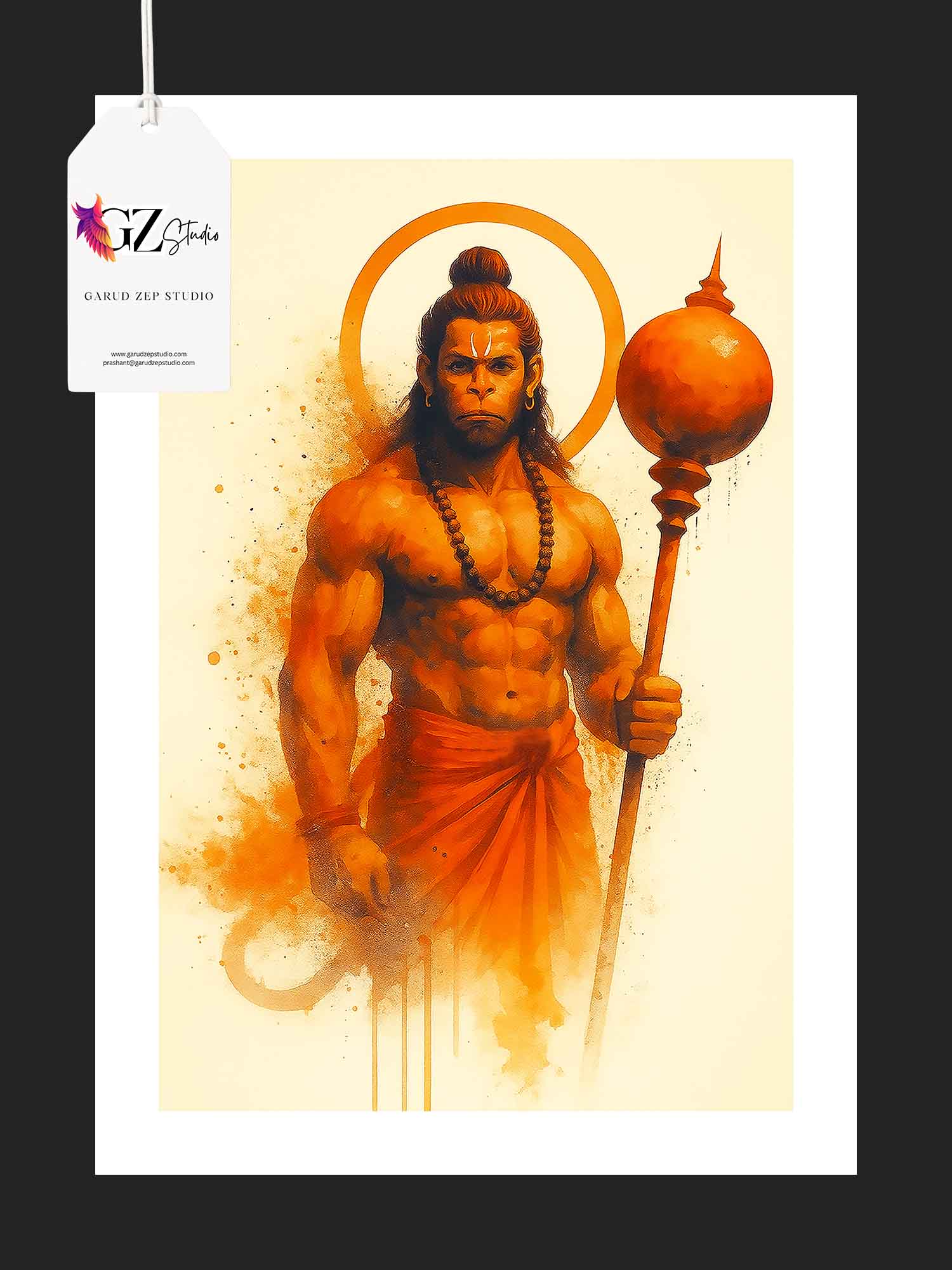 Lord Hanuman Warrior Form - Framed Powerful Art Print(0038)
