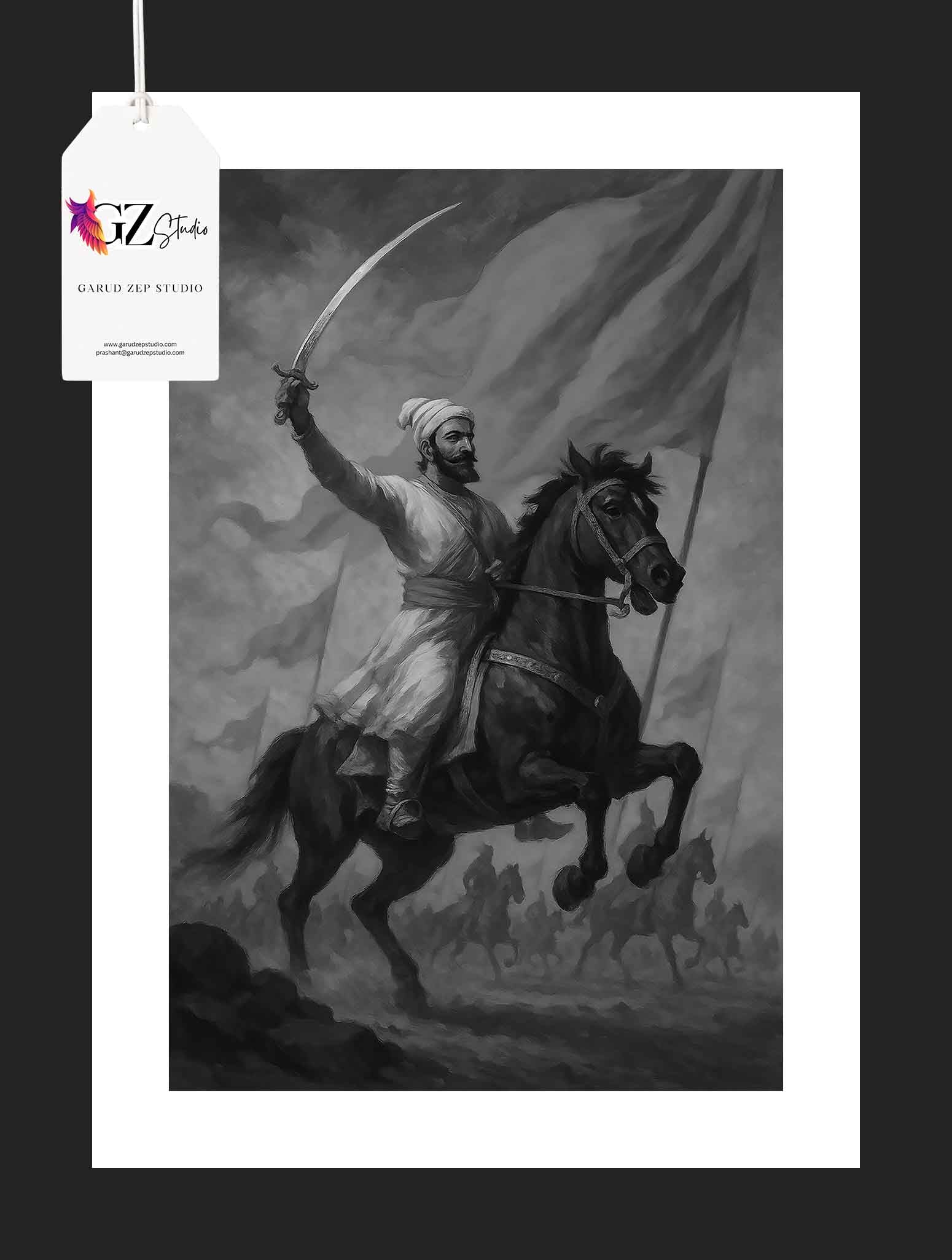 Equestrian Fury: Shivaji Maharaj Battle Scene Framed Art(0039)