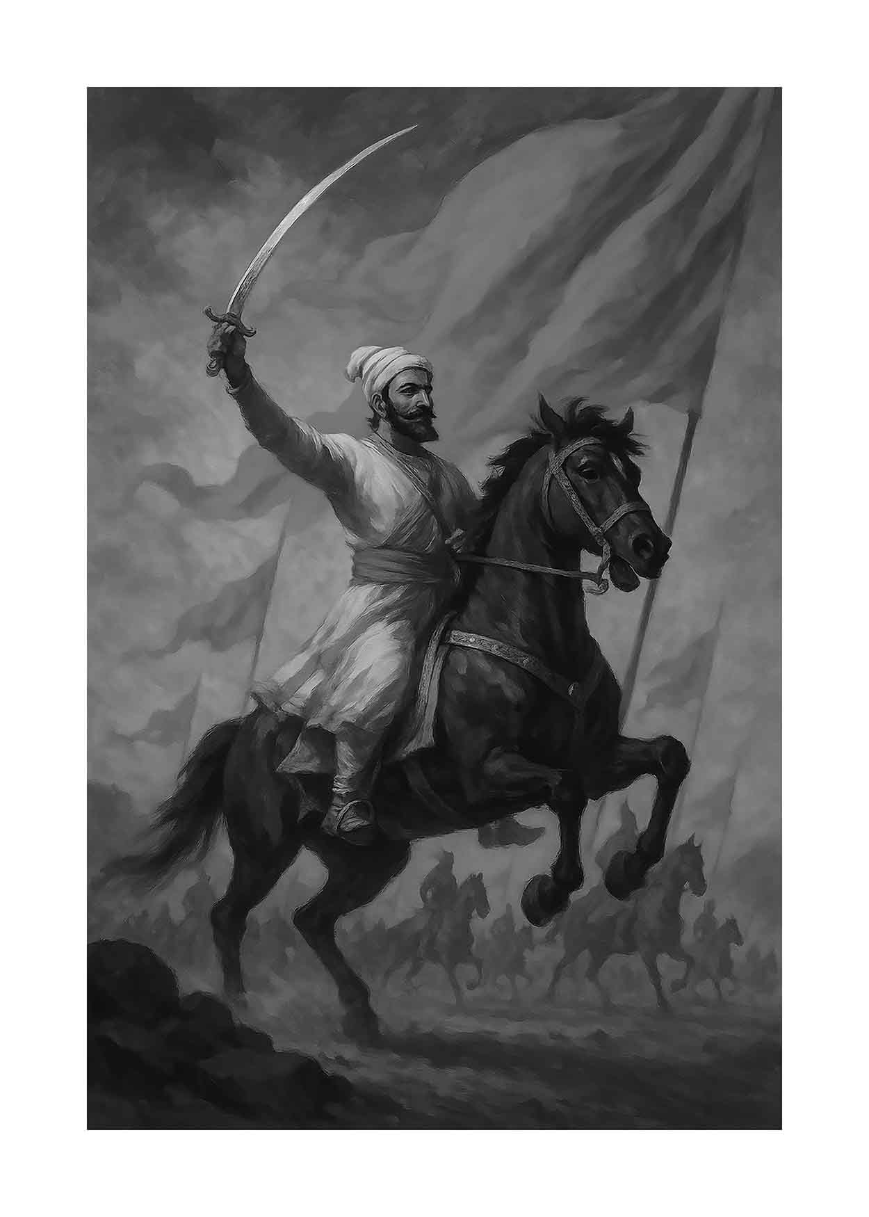 Equestrian Fury: Chhatrapati Shivaji Maharaj Battle Scene Art(0039) - Photo Print