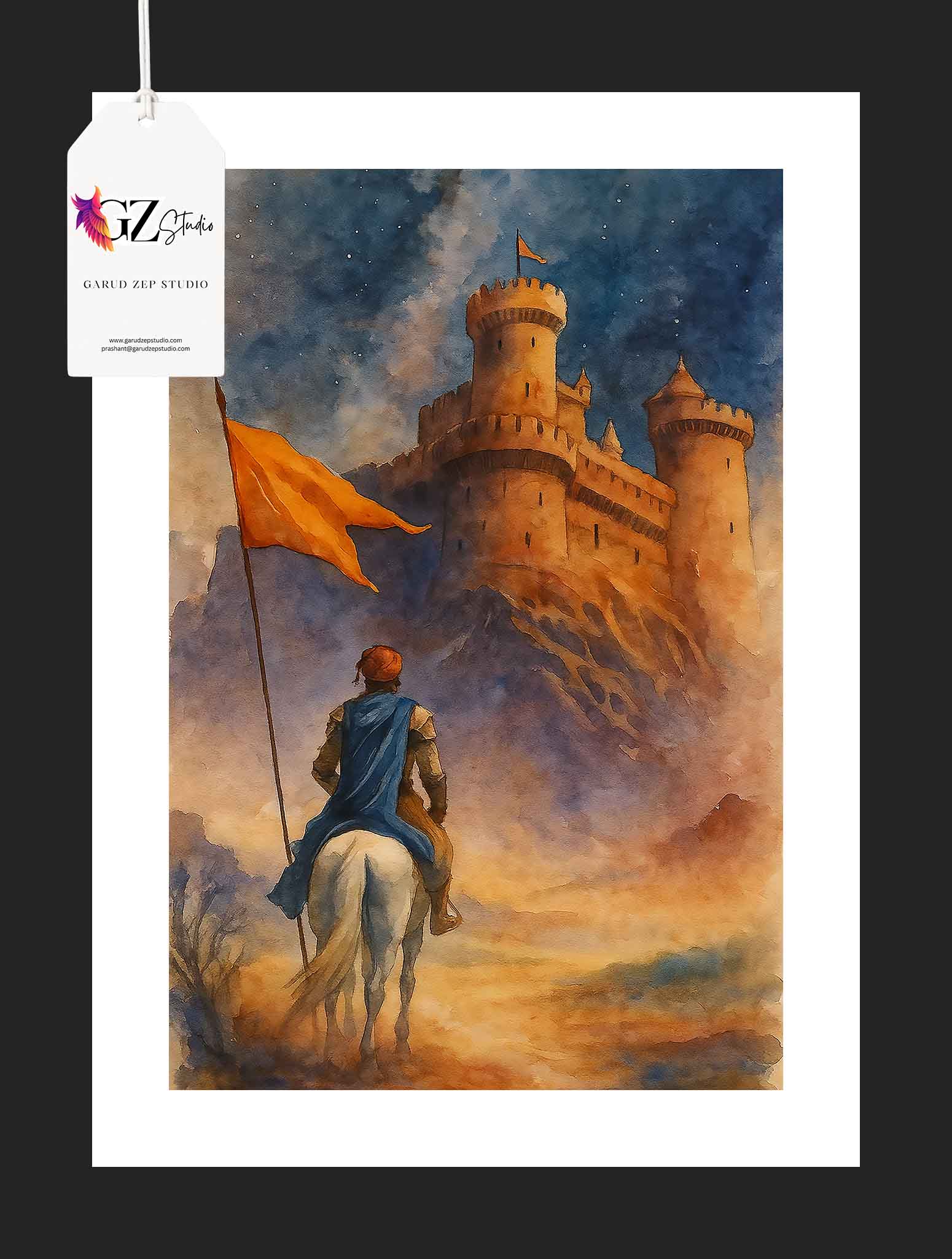 Fort Approach: Maratha Warrior & Flag Framed Art(0040)