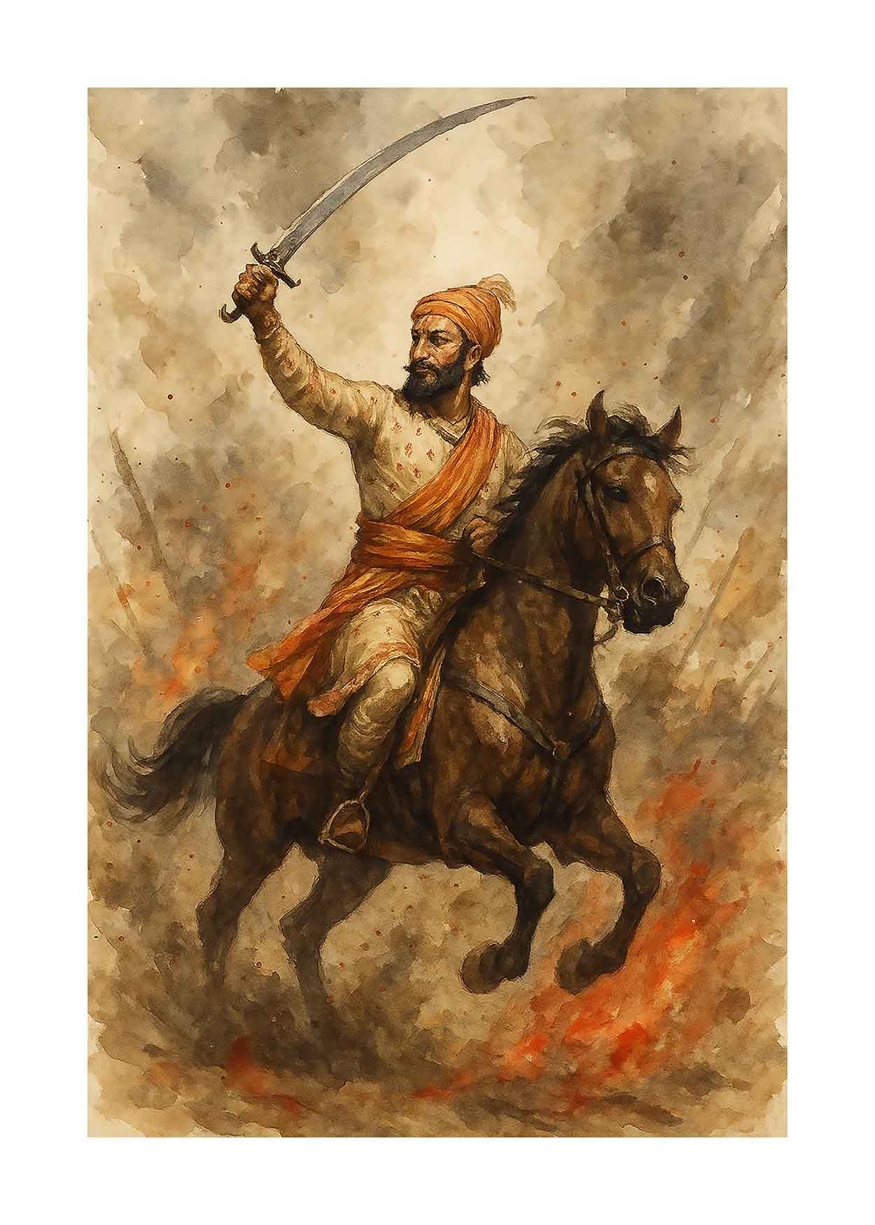 Shivaji Maharaj Battle Horseback - Dynamic Art(0041) - Photo Print