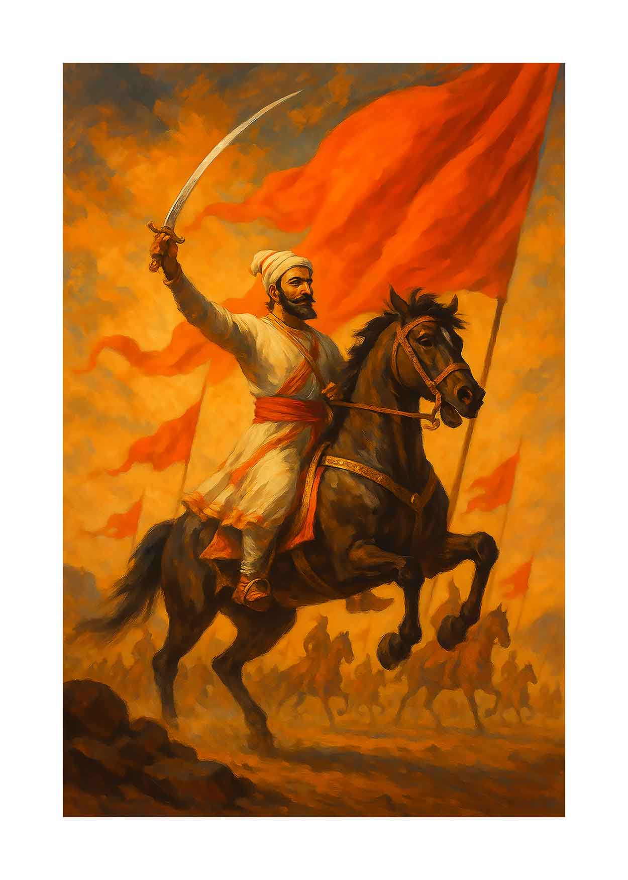 Equestrian Fury: Chhatrapati Shivaji Maharaj Battle Scene Art(0042) - Photo Print