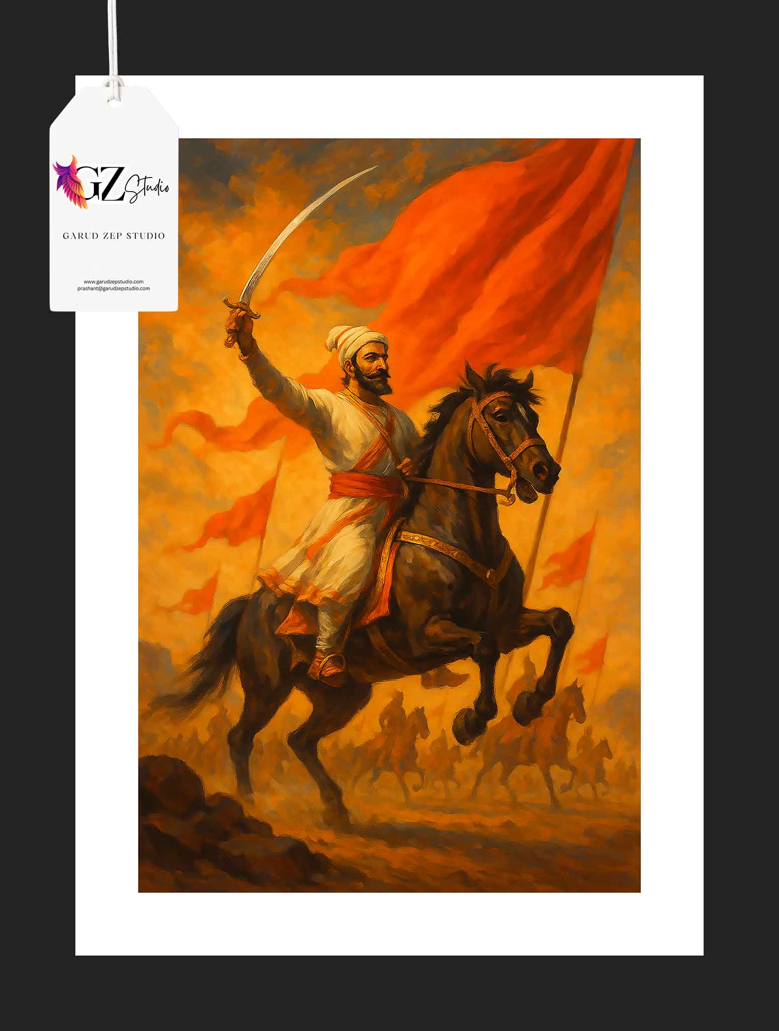 Equestrian Fury: Chhatrapati Shivaji Maharaj Battle Scene Framed Art(0042)