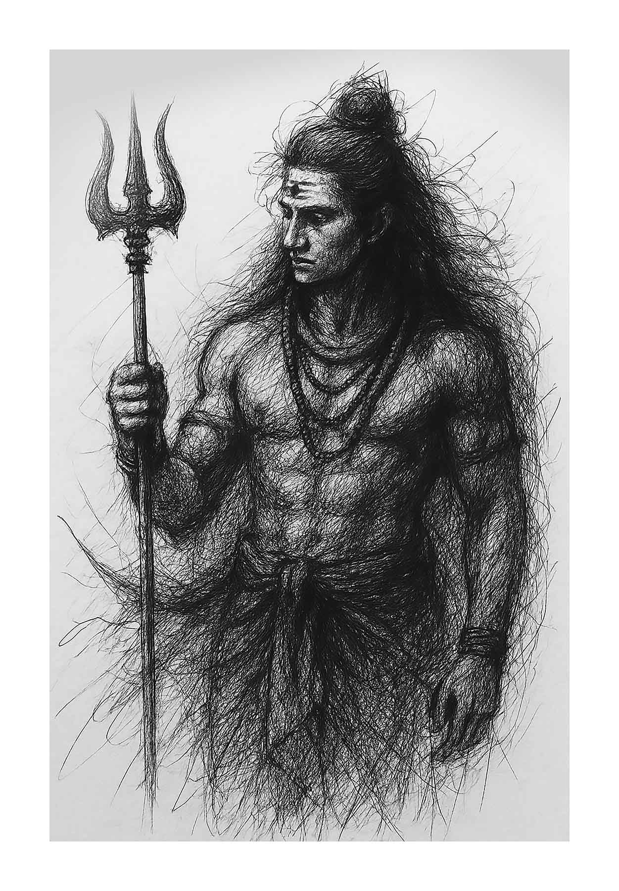Intense Lord Shiva: Abstract Sketch Art(0043) - Photo Print